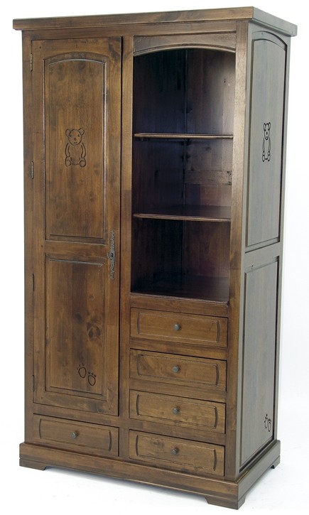 Armoire Hévéa 1 porte, 5 tiroirs, 3 niches 100x56x185cm TRADITION