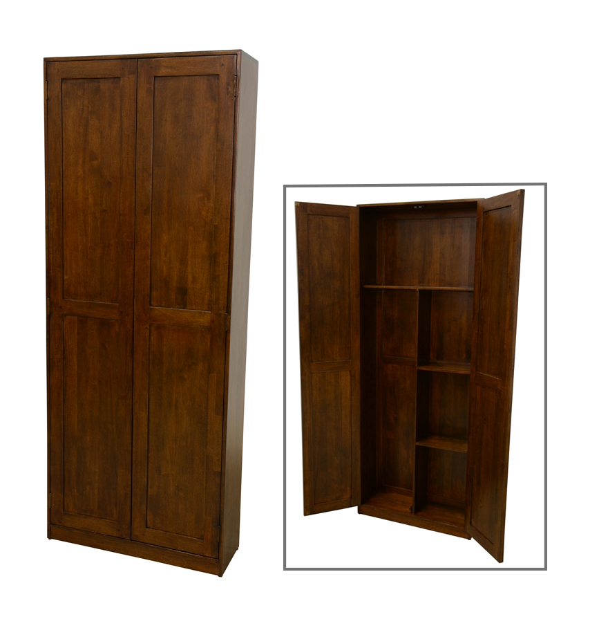 Armoire 2 portes en hévéa + étagères 190 cm TRADITION