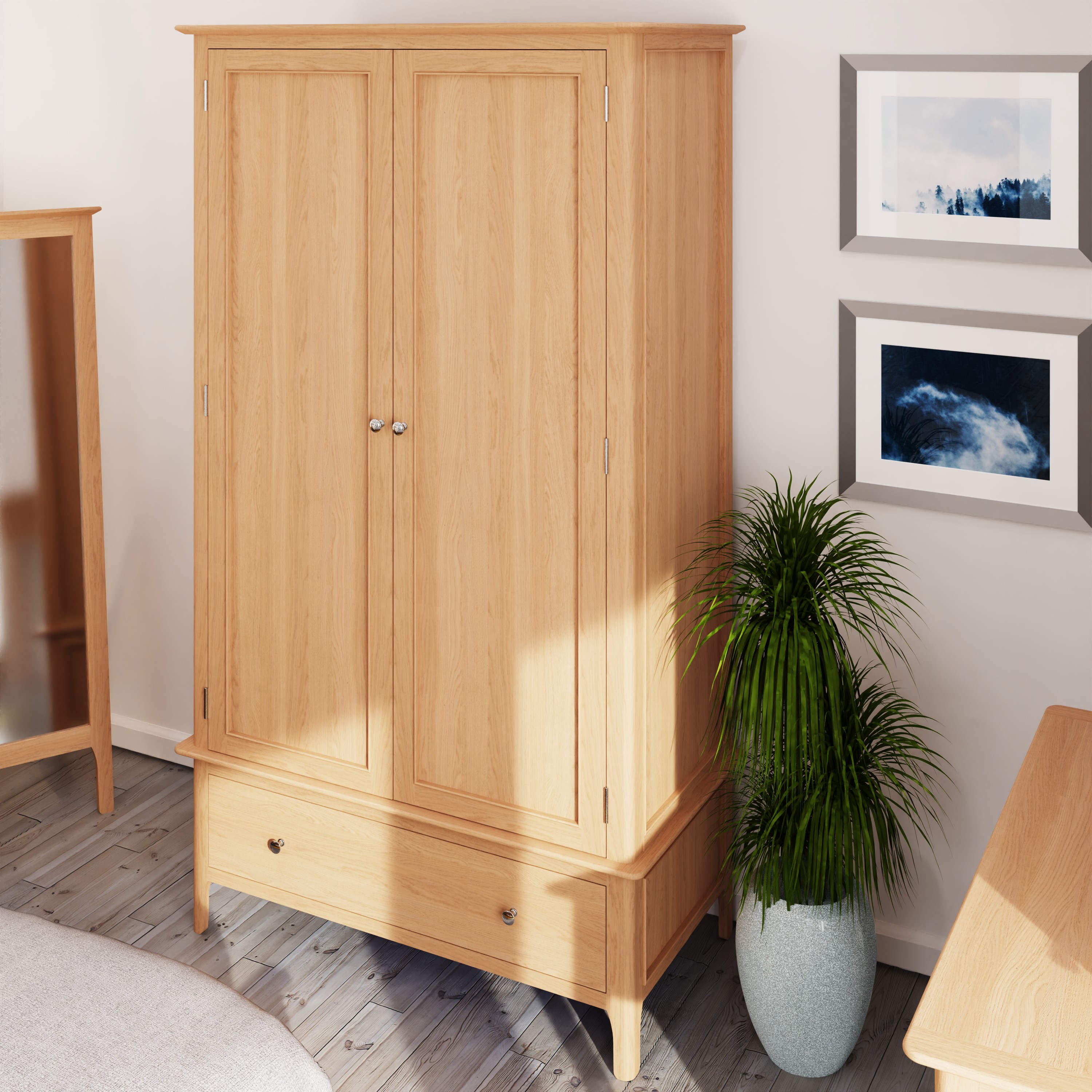 Armoire penderie 2 portes en bois de chêne clair CRUZ