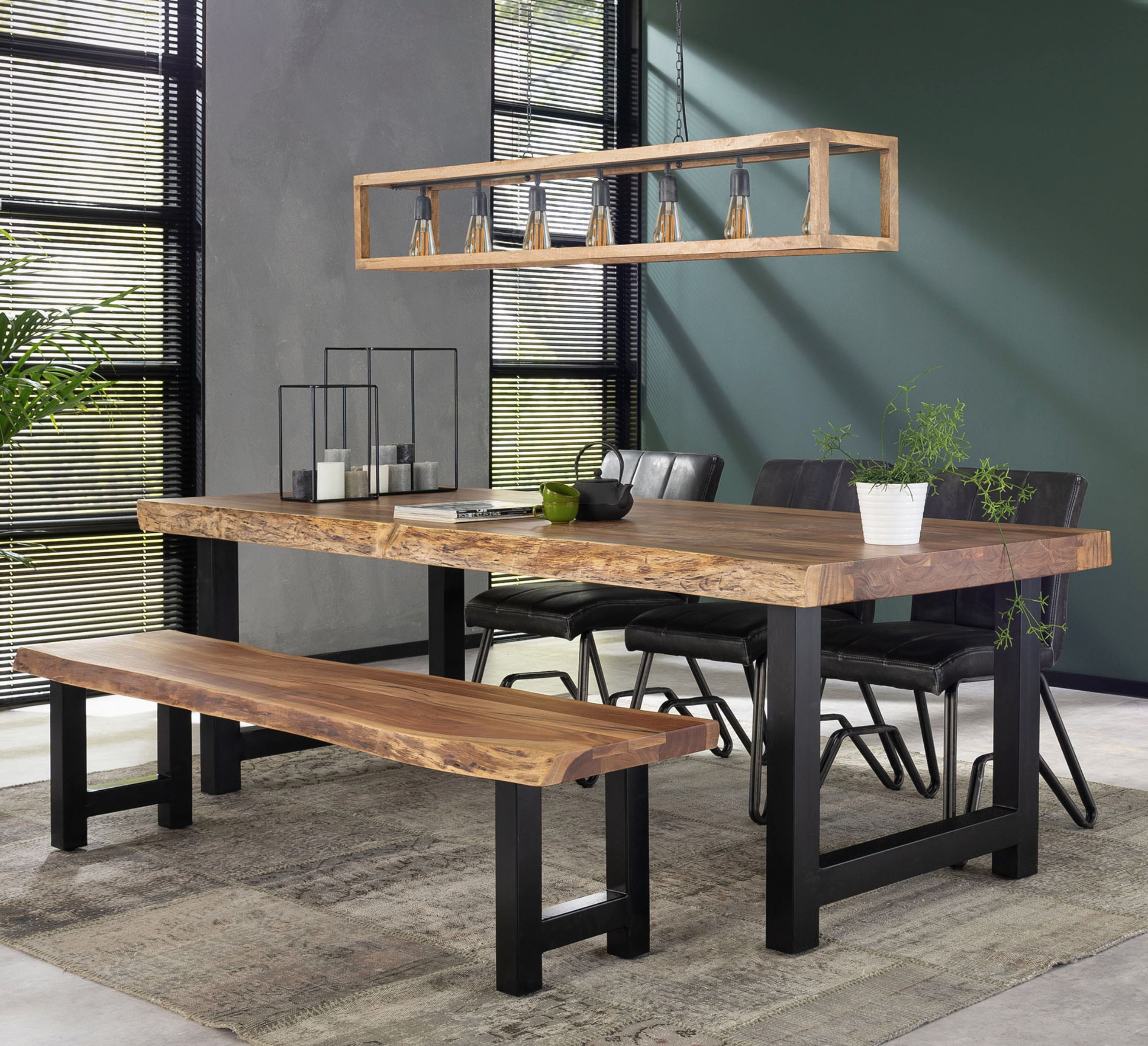 Banc bois massif métal 190cm MELBOURNE