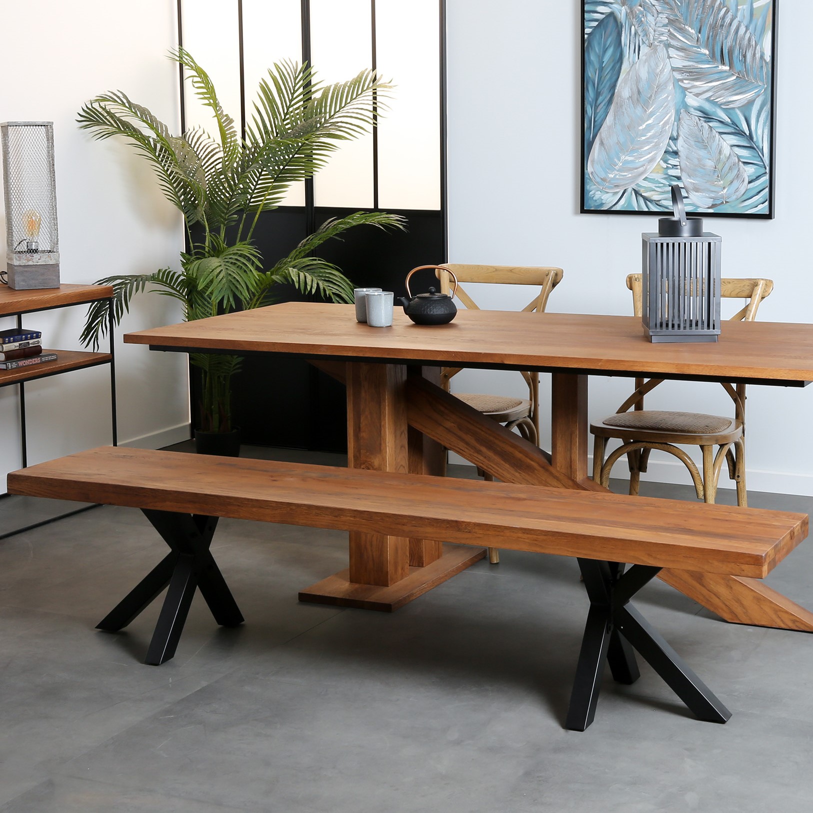 Banc de table chêne massif pieds croisés 200 cm OKA