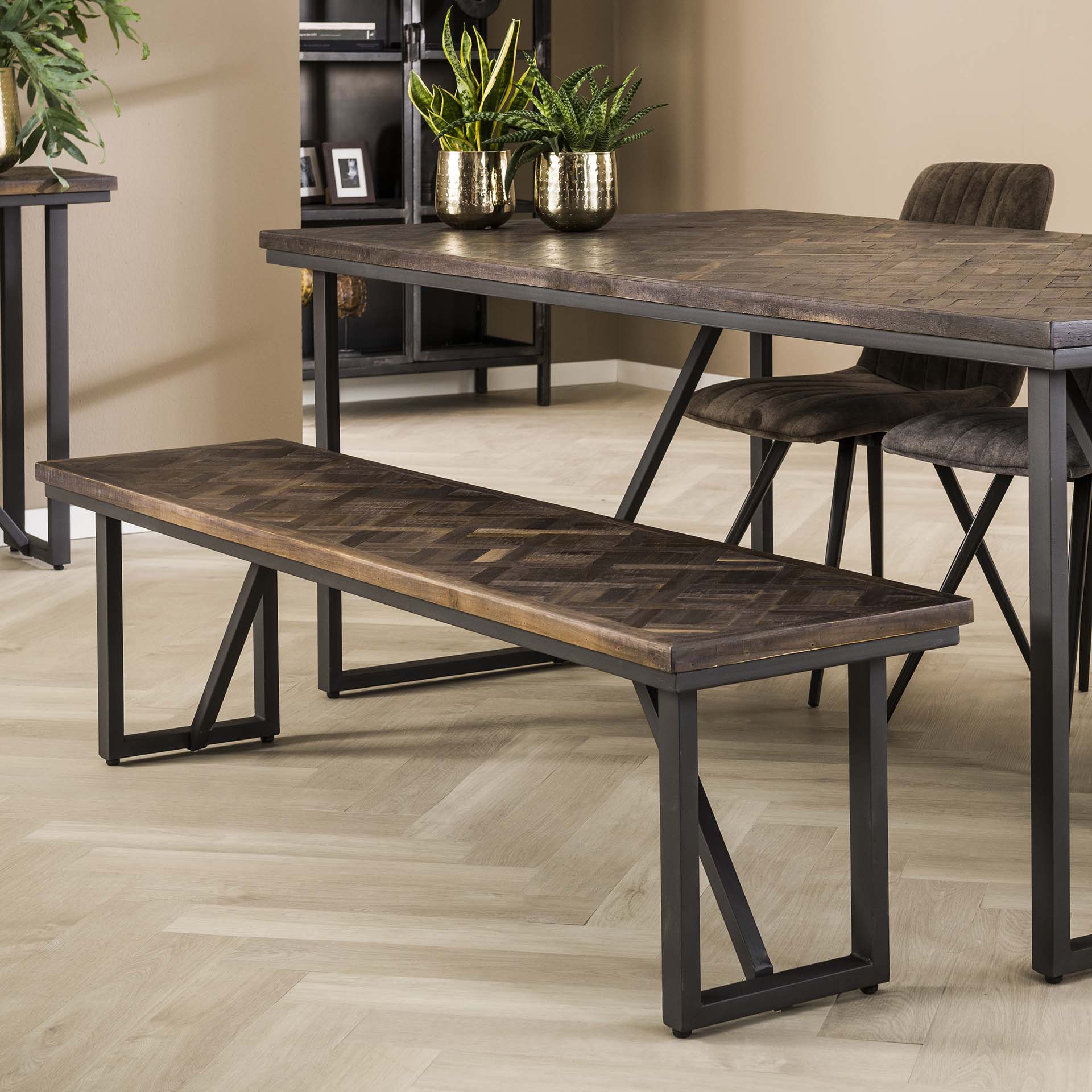 Banc de table en bois de teck brun motif croisé 170 cm AMBON