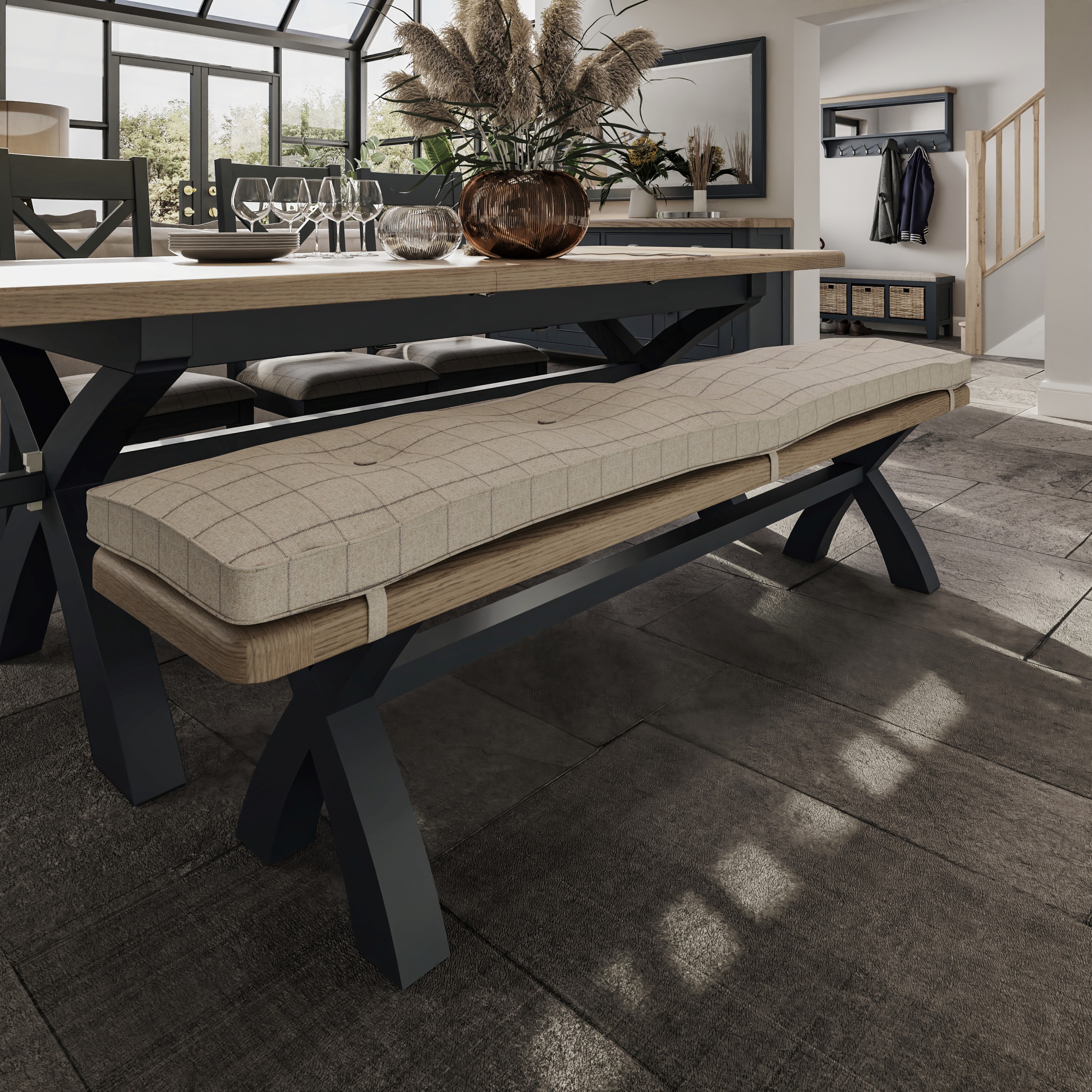 Banc de table en bois finition bleu profond 2m HOVE