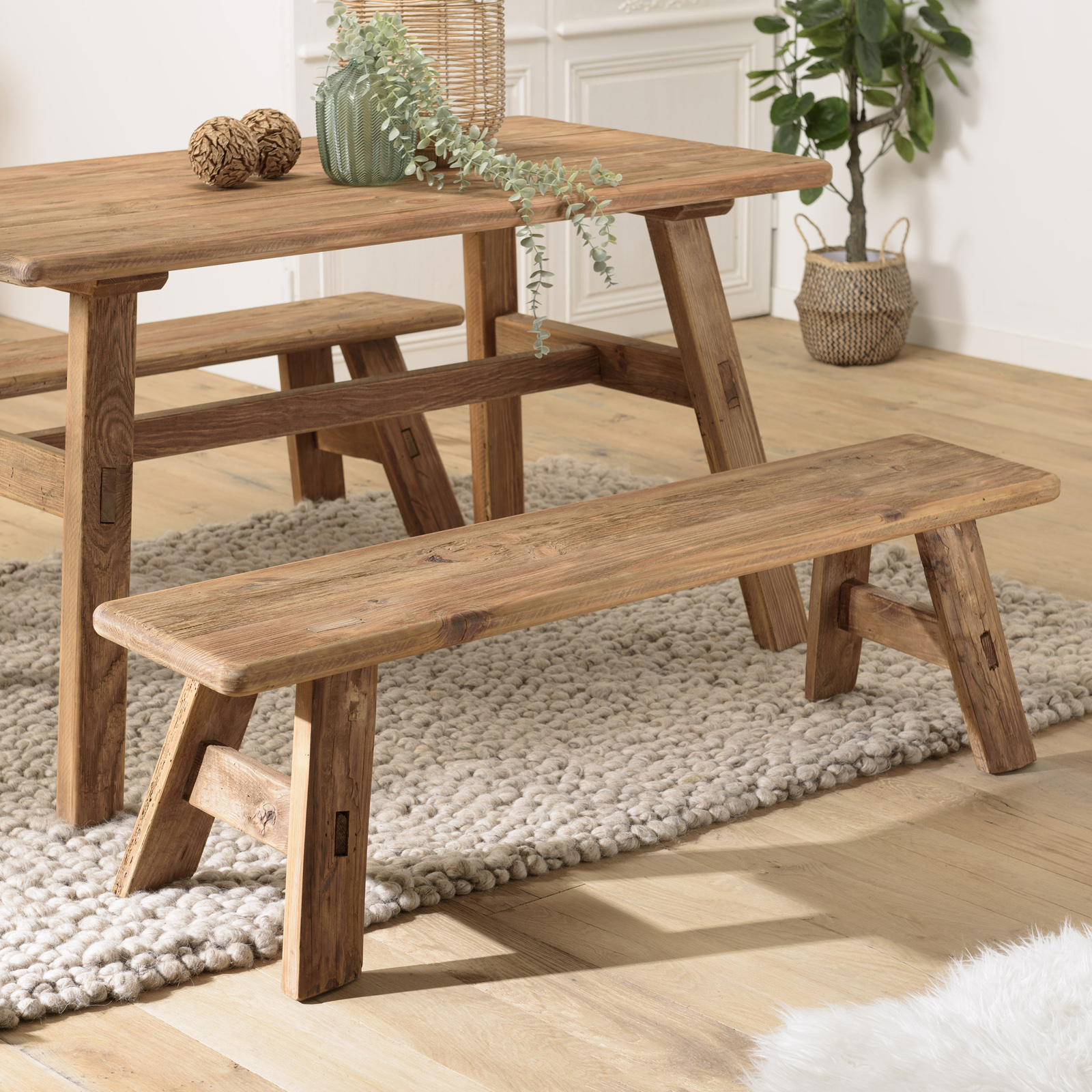 Banc en bois recyclé 140 cm style campagne DENVER