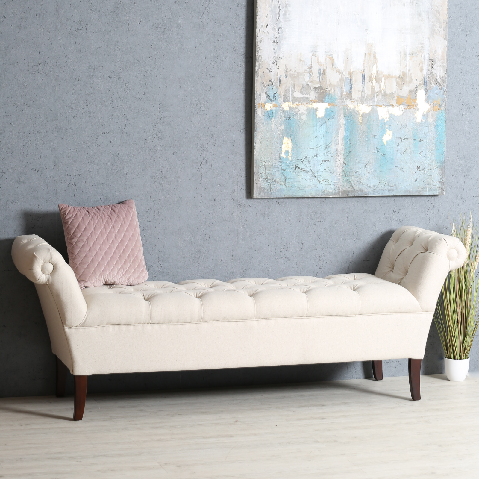 Banc / Méridienne capitonné(e) tissu lin et coton écru BUTTON