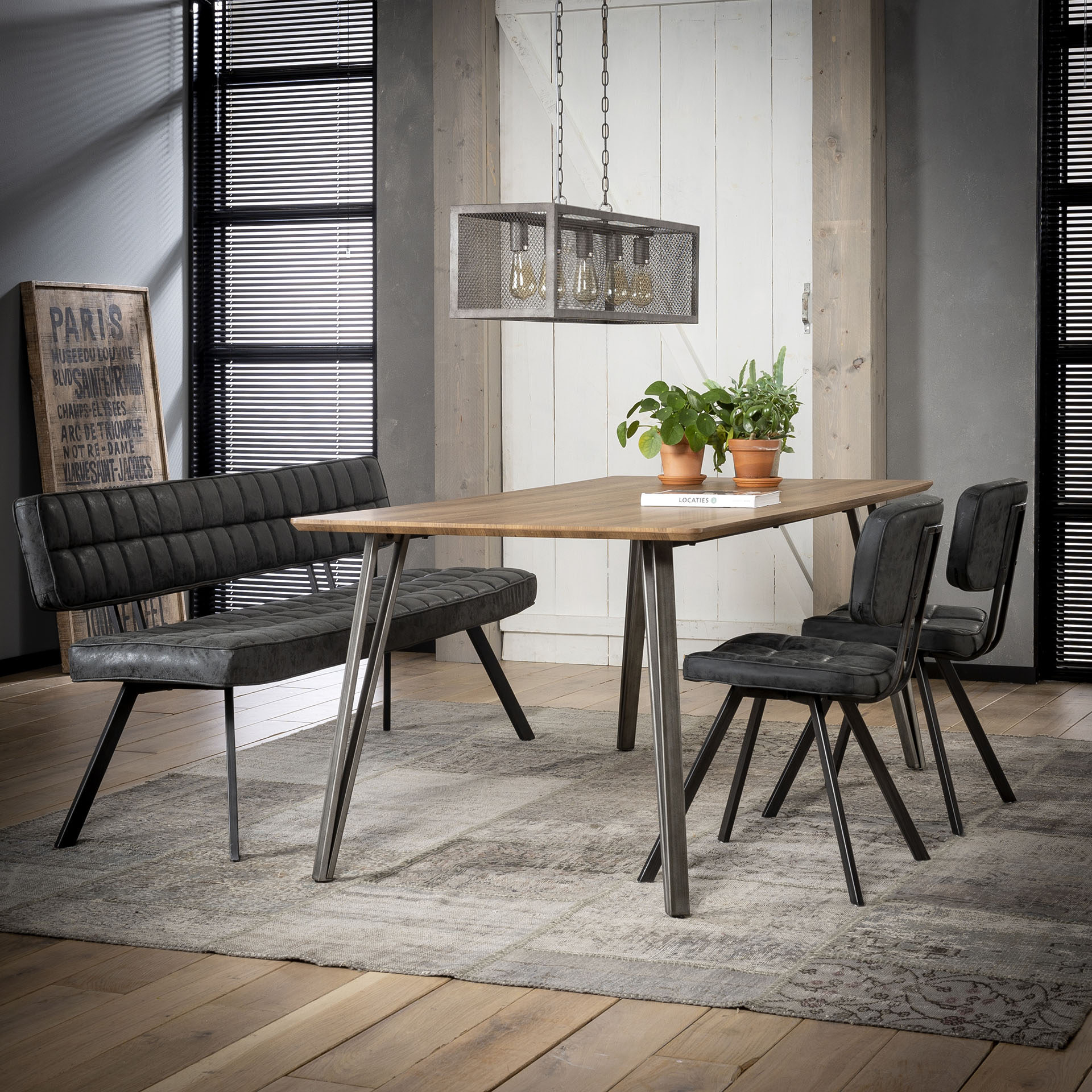 Banc salle à manger noir avec dossier 180 cm TRIBECA