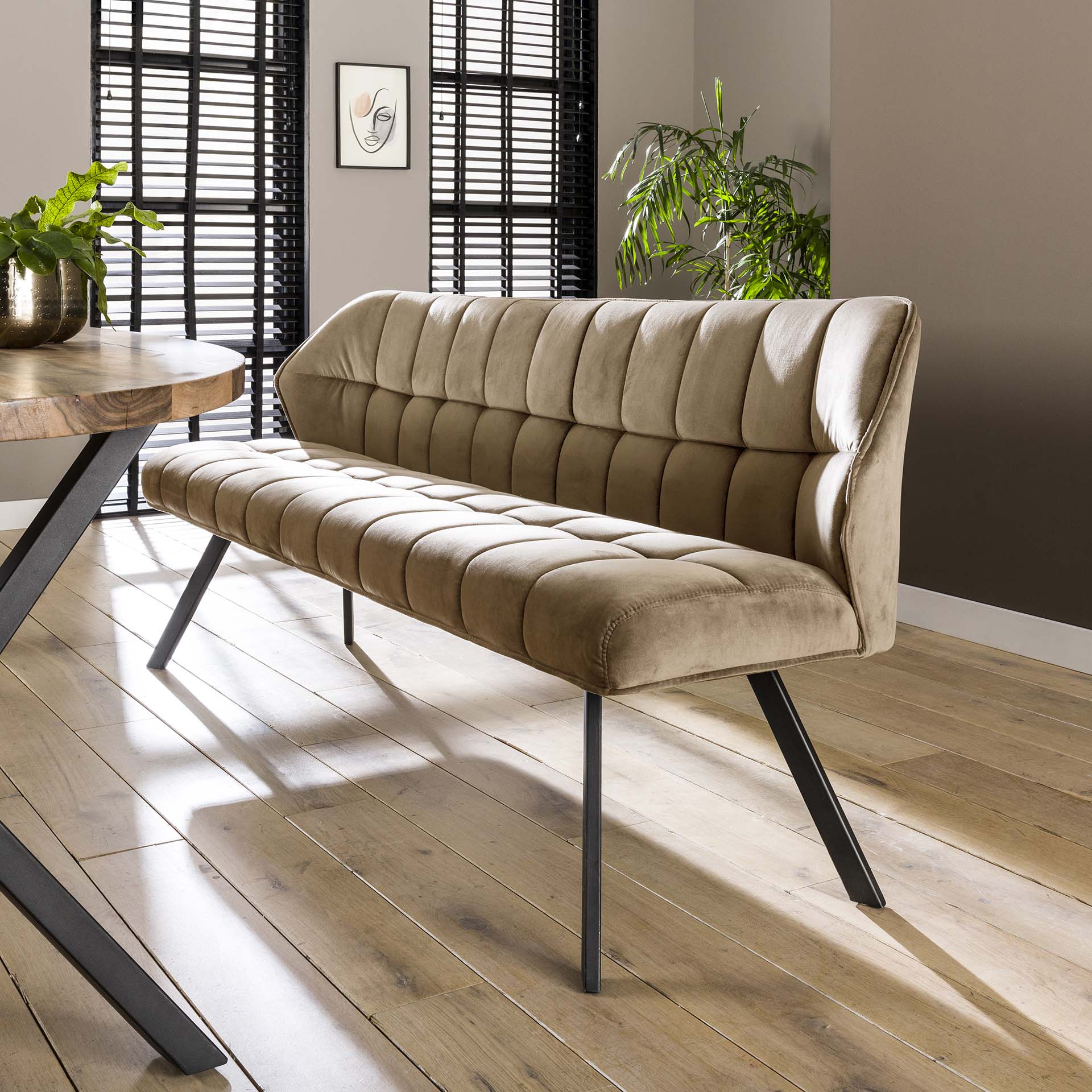 Banc salle à manger velours beige 180 cm MELBOURNE