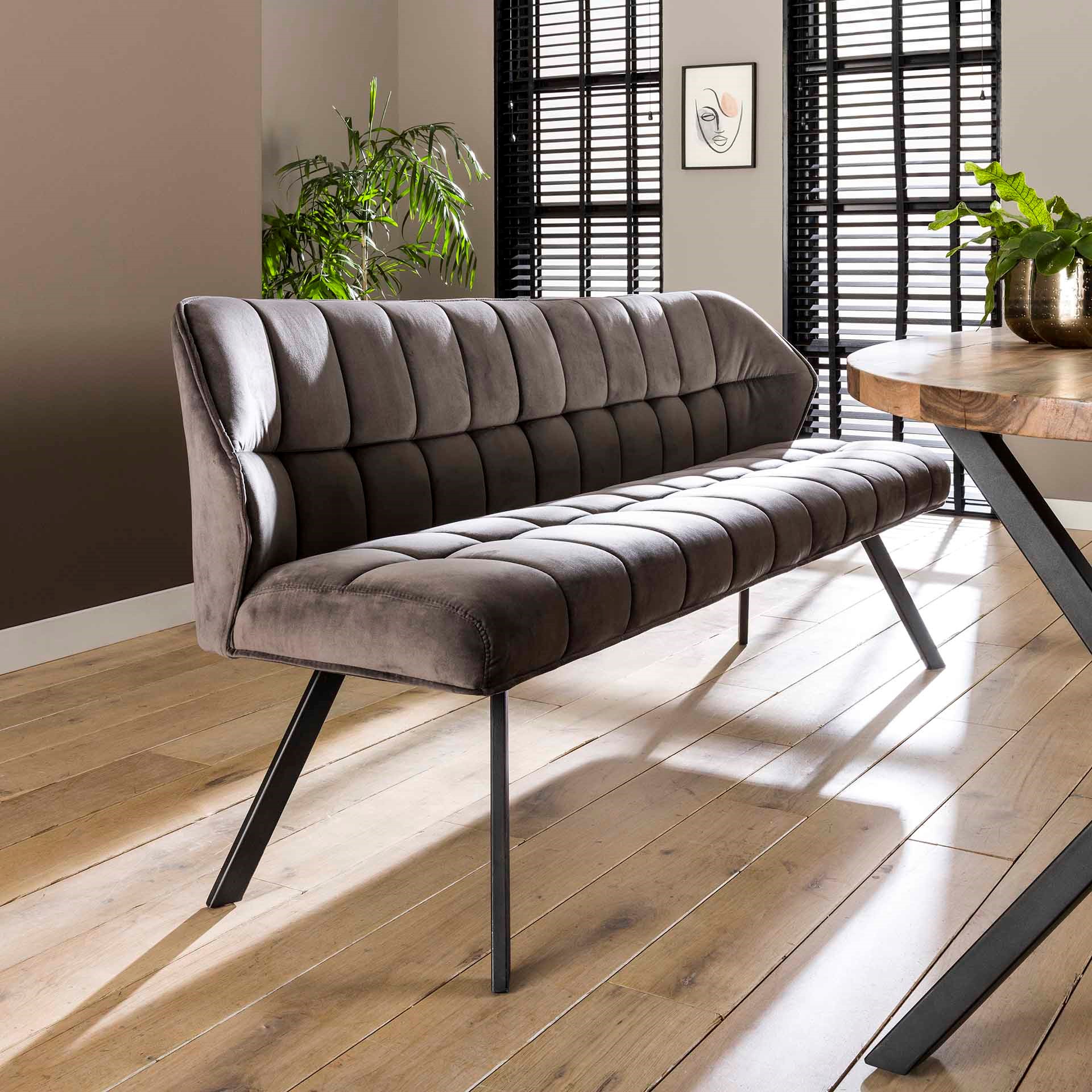 Banc salle à manger velours gris 180 cm MELBOURNE