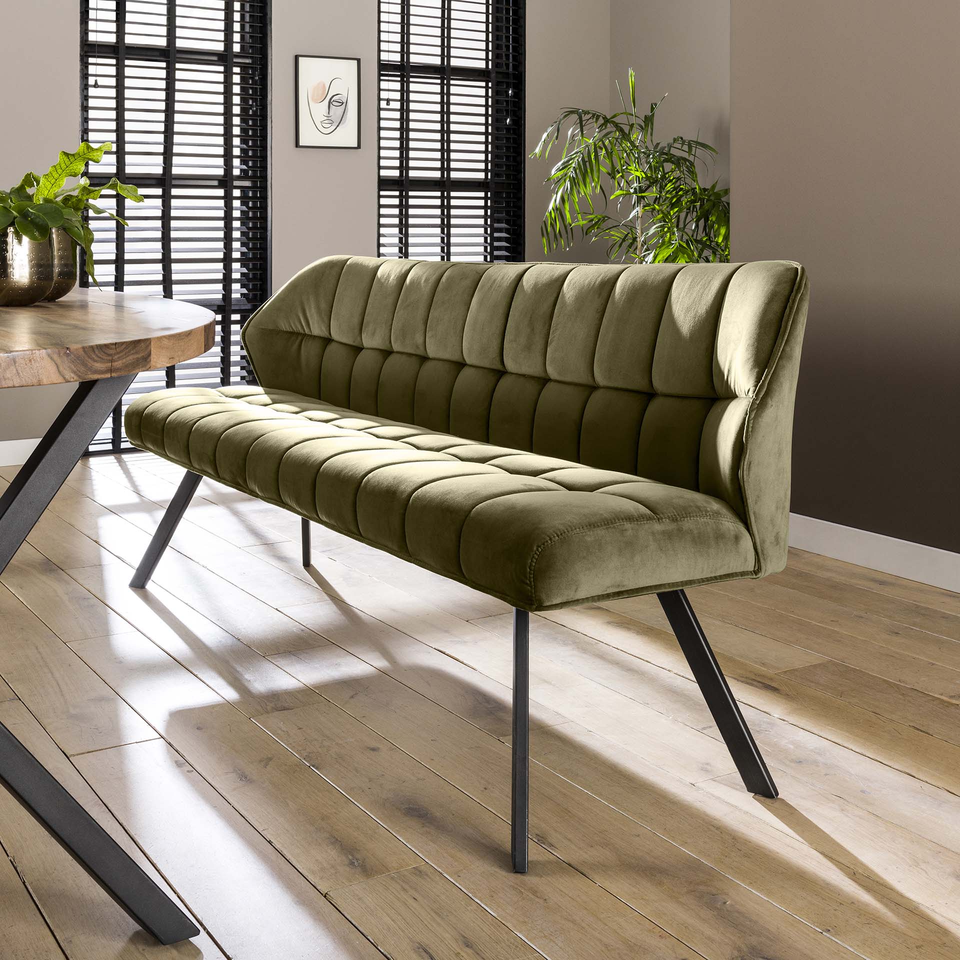 Banc salle à manger velours vert 180 cm MELBOURNE