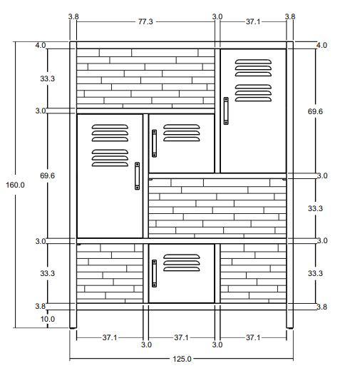 Bibliothèque bois recyclé 4 niches et 4 portes métalliques 125x40x160cm CARAVELLE