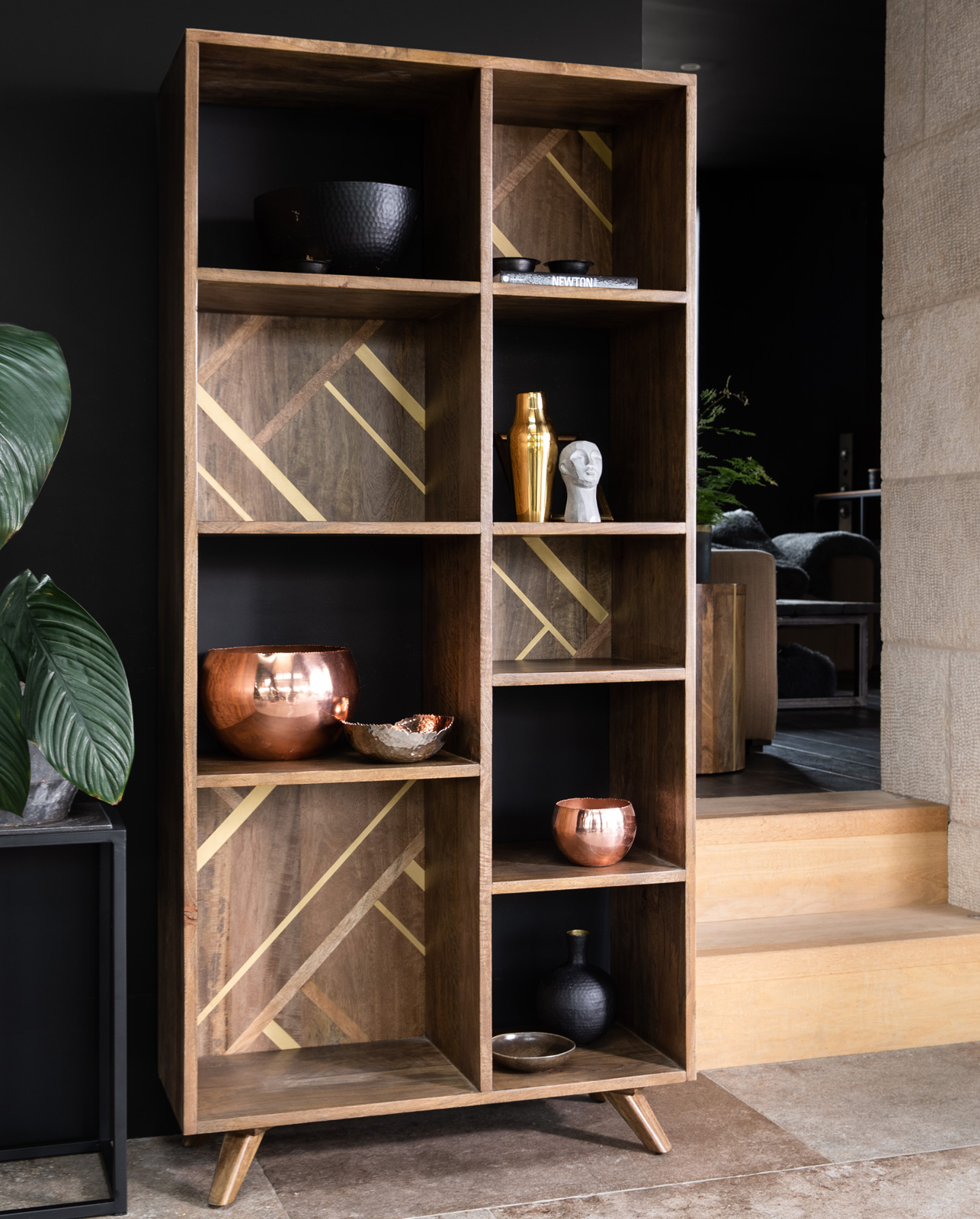 Bibliothèque étagère en bois et marqueterie JAKARTA