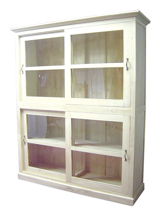 Bibliothèque Hévéa 4 portes vitrées coulissantes 149x44x180cm TRADITION