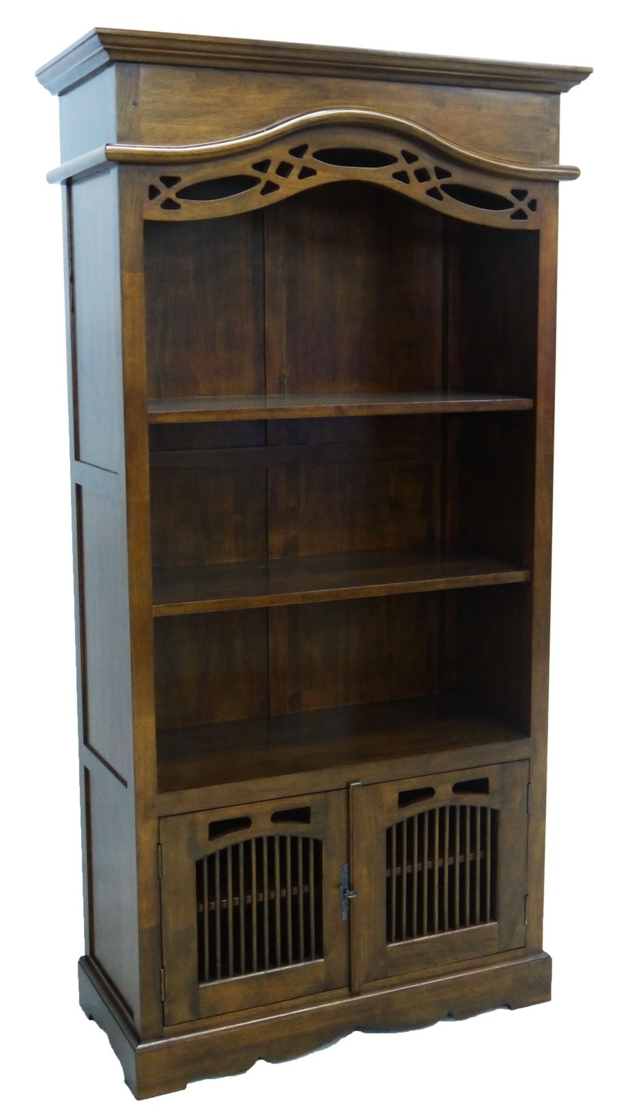 Bibliothèque ouverte Hévéa 2 portes, 3 niches étagères 96.6x44.8x195cm MAORI