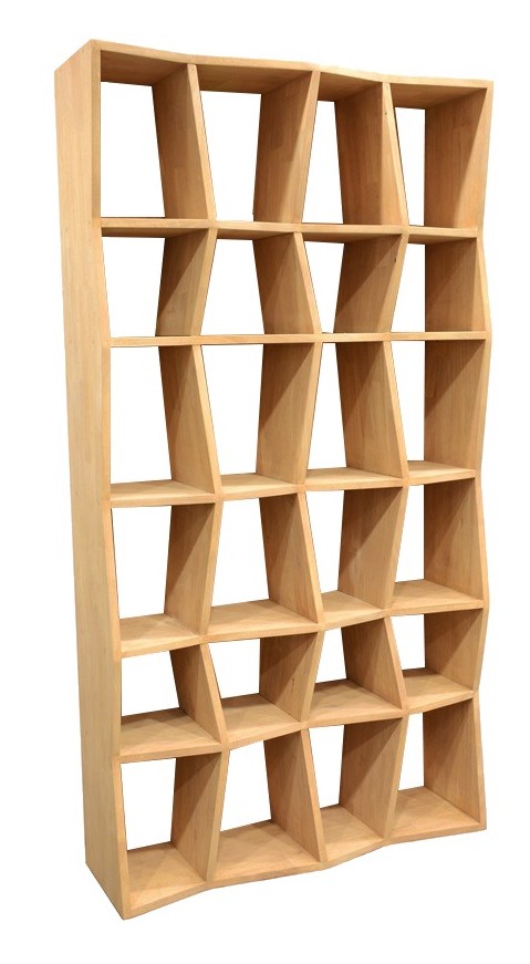 Bibliothèque ouverte Hévéa 24 niches effet ZigZag 100x30x190cm BALTIC