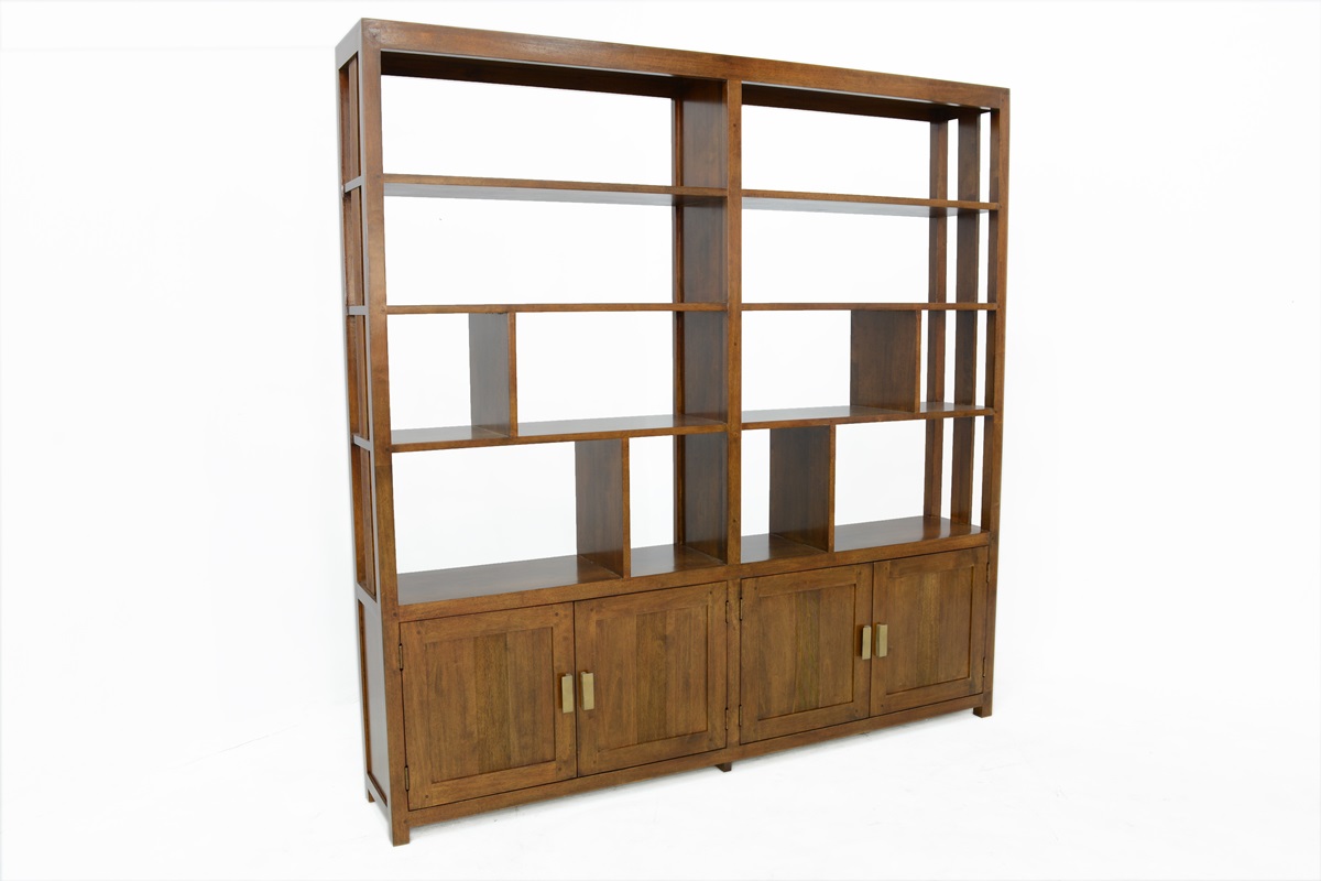 Bibliothéque ouverte Hévéa 4 portes, niches, 30x180x183cm HELENA