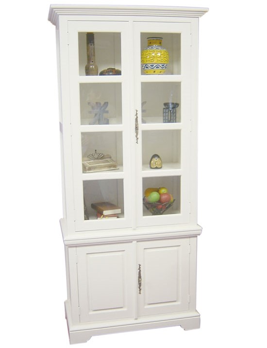 Bibliothèque vitrée 4 portes hévéa 90x45x205cm TRADITION