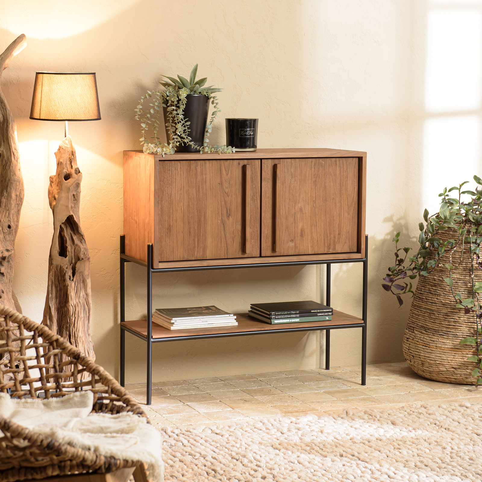 Buffet 2 portes sur pied en teck recyclé 100 cm SWING