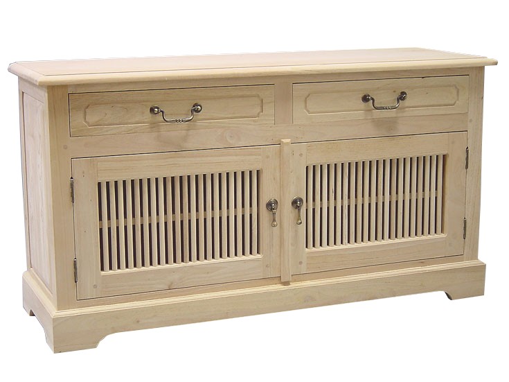 Buffet bas 2 portes 2 tiroirs hévéa 120x40x65cm MAORI