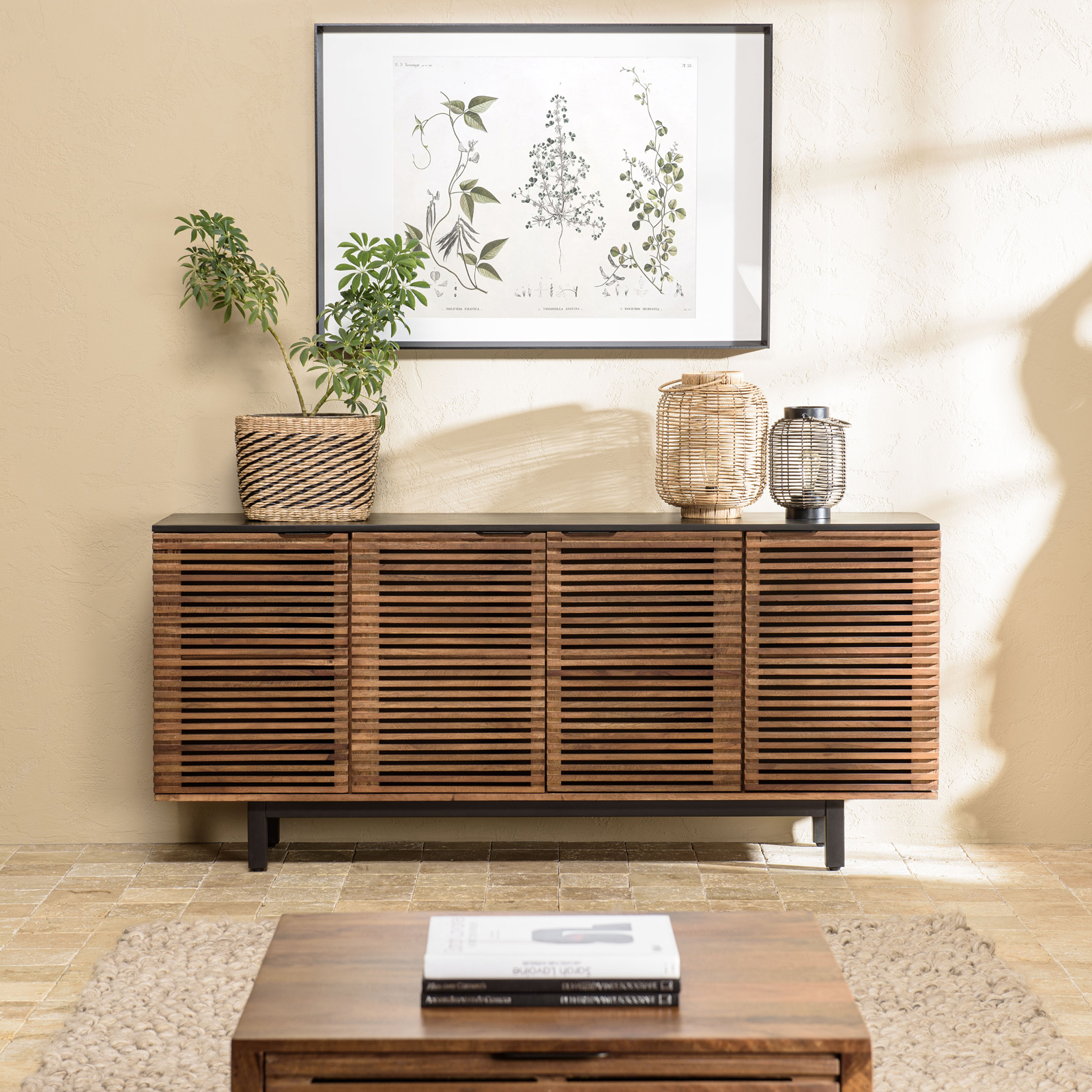 Buffet bois exotique 4 portes ajourées KANHA