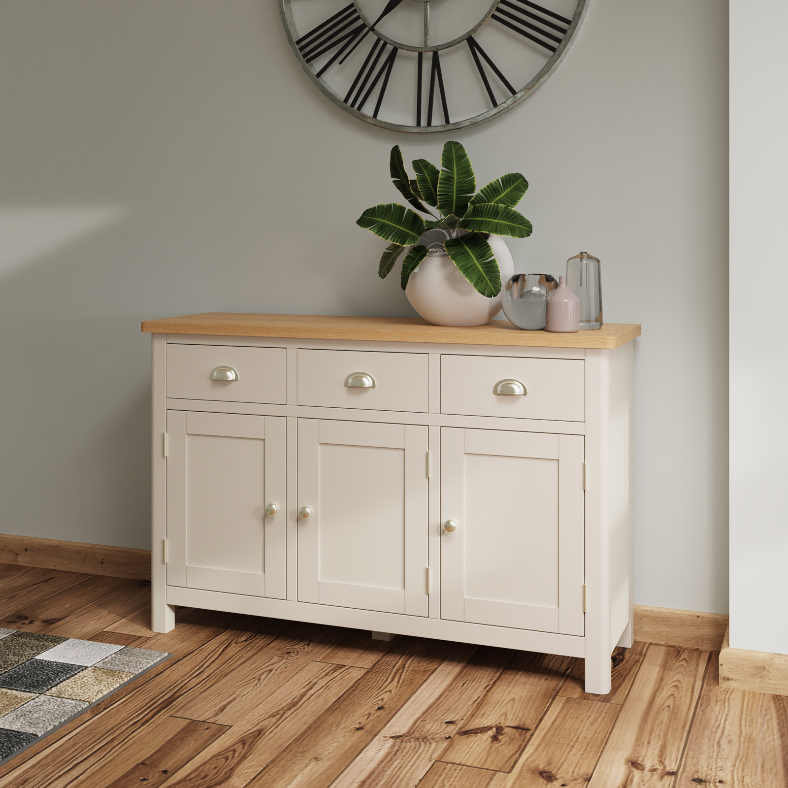 Buffet en bois 3 portes finition gris clair BATH