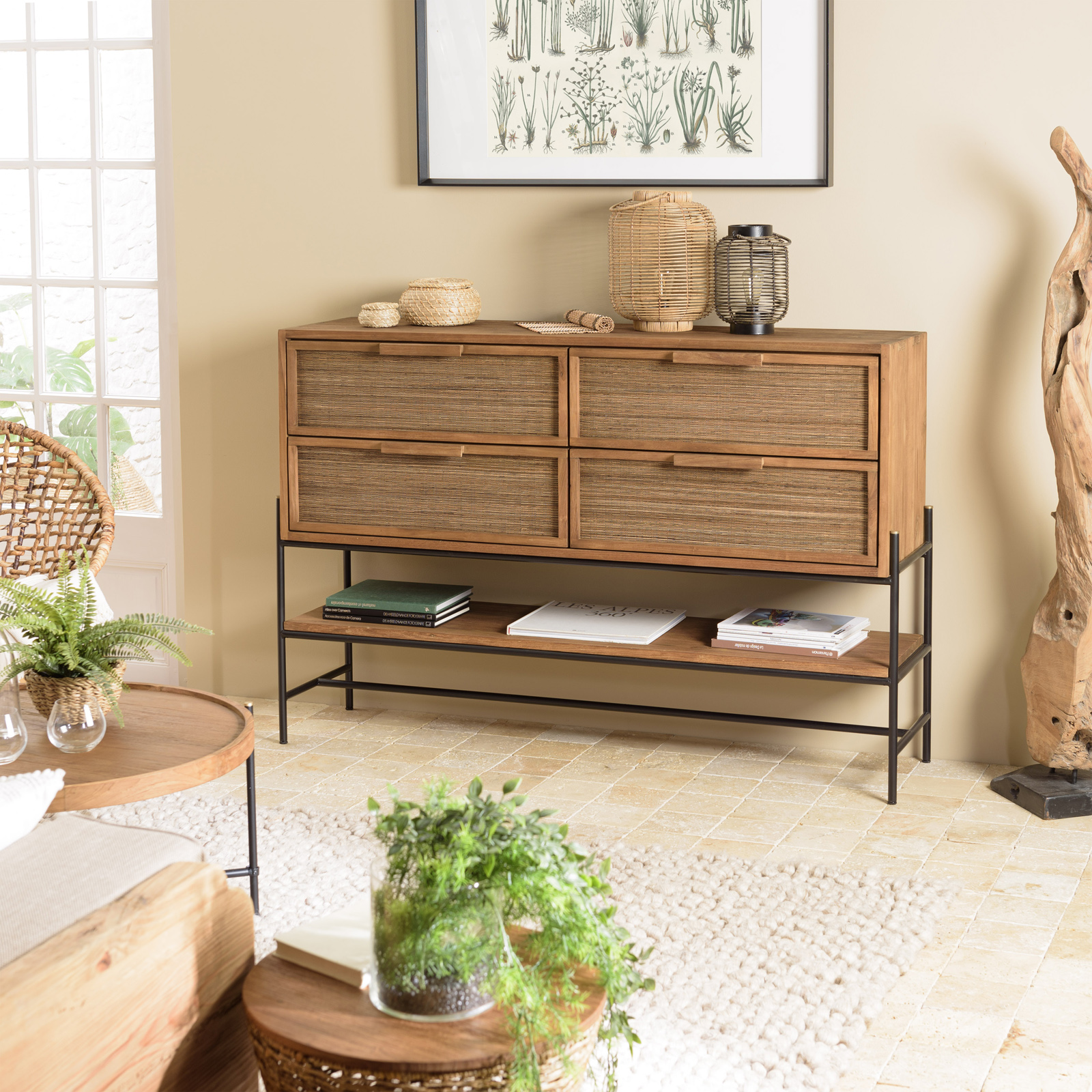 Buffet enfilade 150 cm en teck recyclé 4 tiroirs SWING