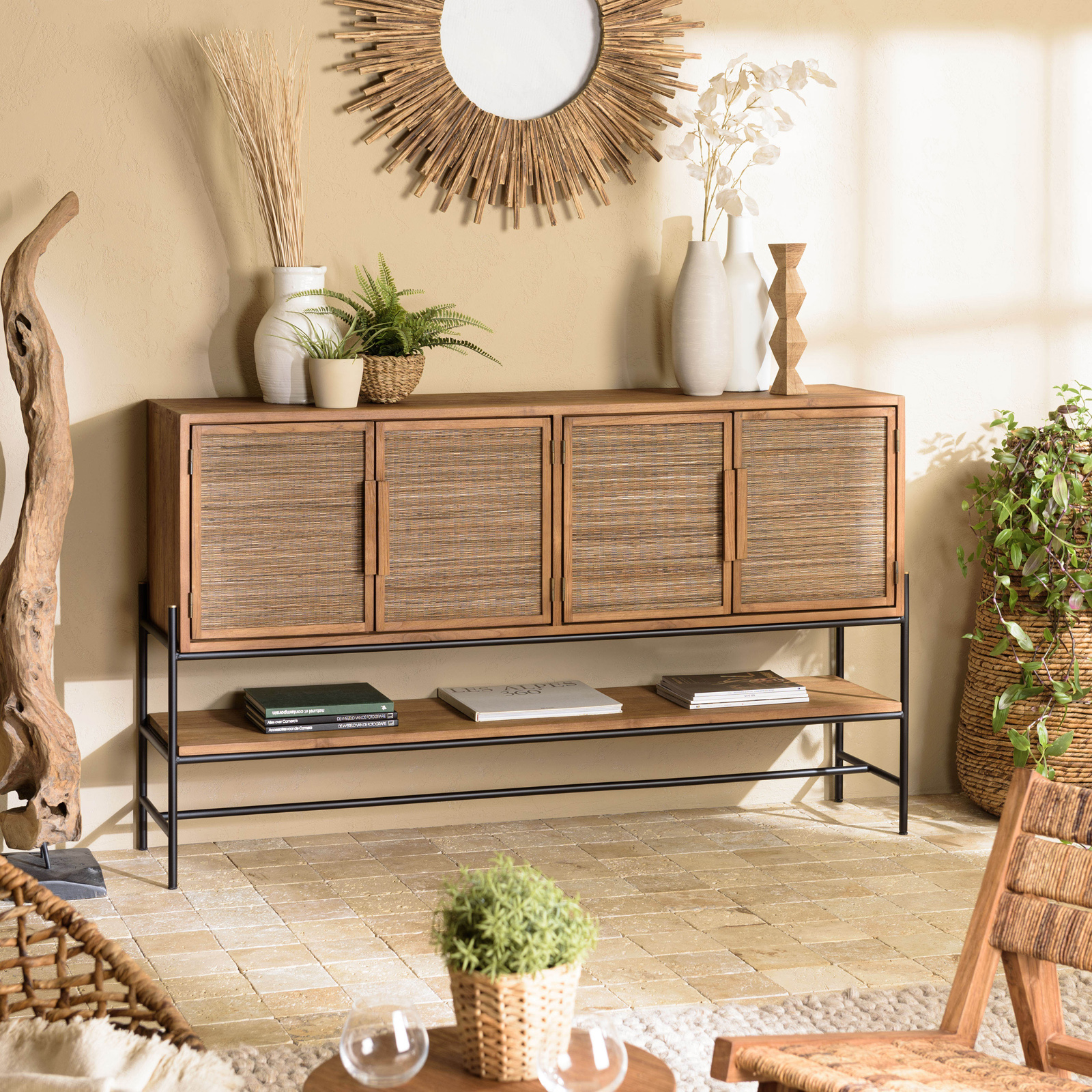 Buffet enfilade 170 cm 4 portes bois recyclé et fibre SWING