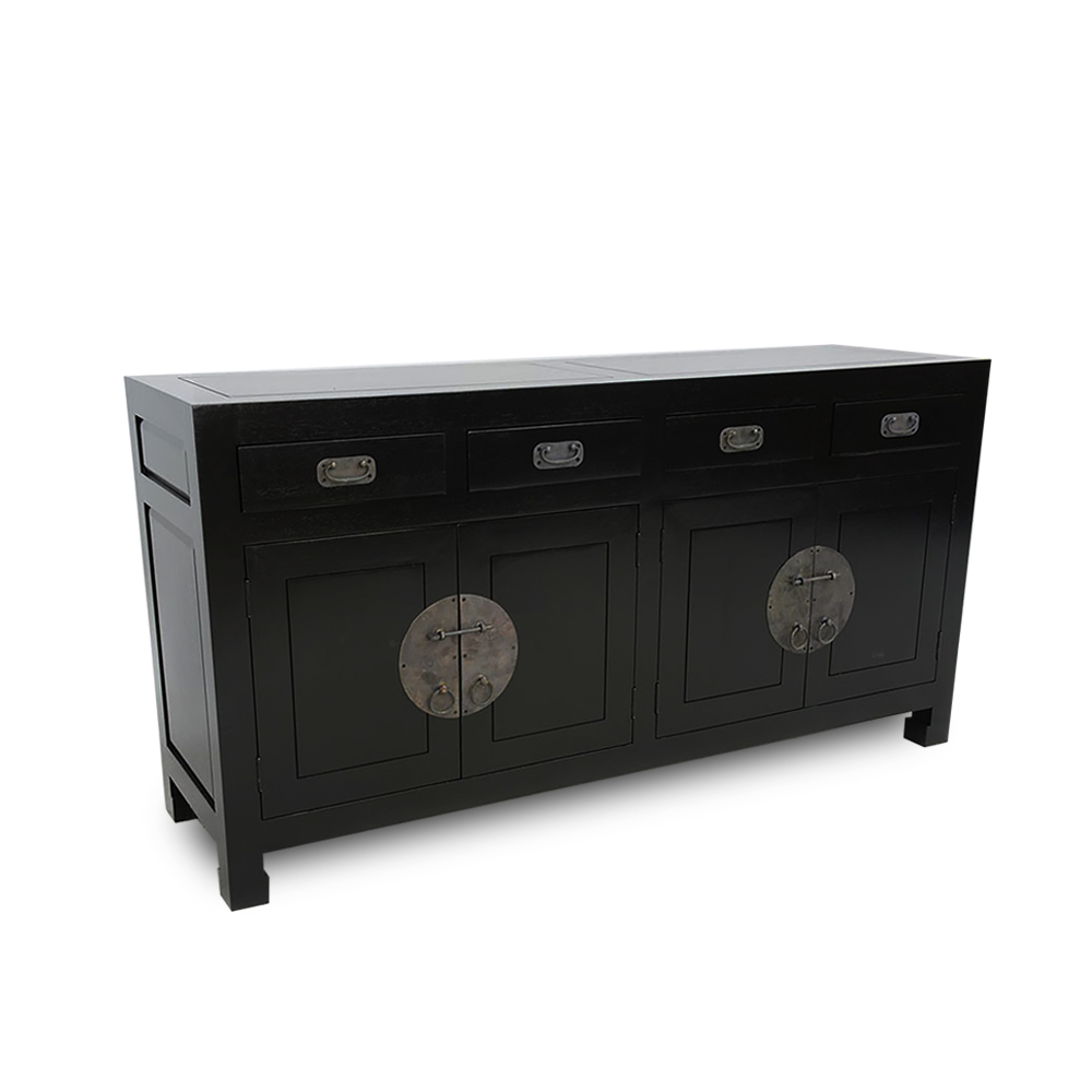 Buffet enfilade 4 portes 4 tiroirs hévéa 175x50x90cm MAORI