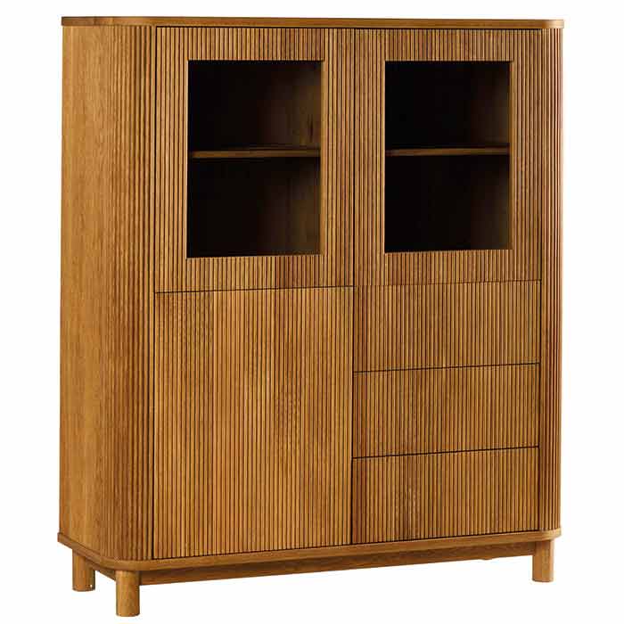 Buffet haut chêne rainuré 2 portes vitrées IENA