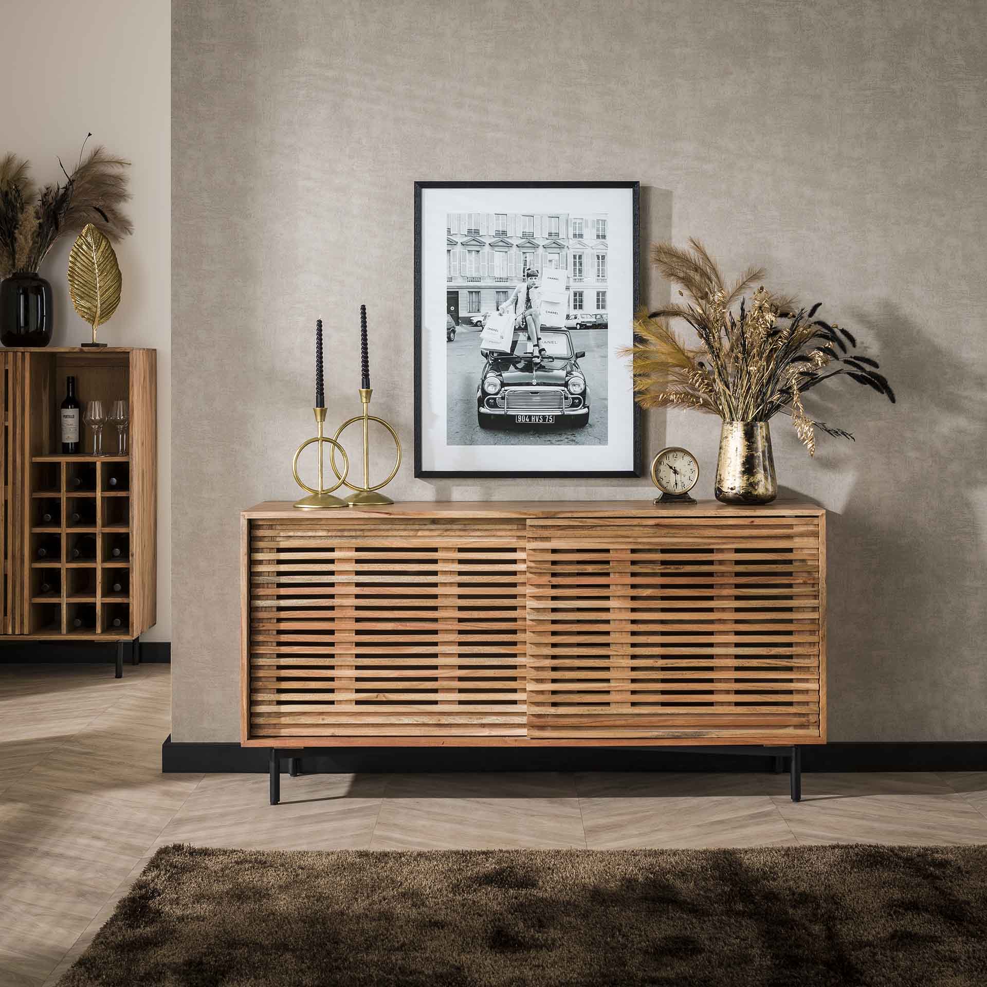 Buffet moderne en bois à portes coulissantes motif baguette MELBOURNE