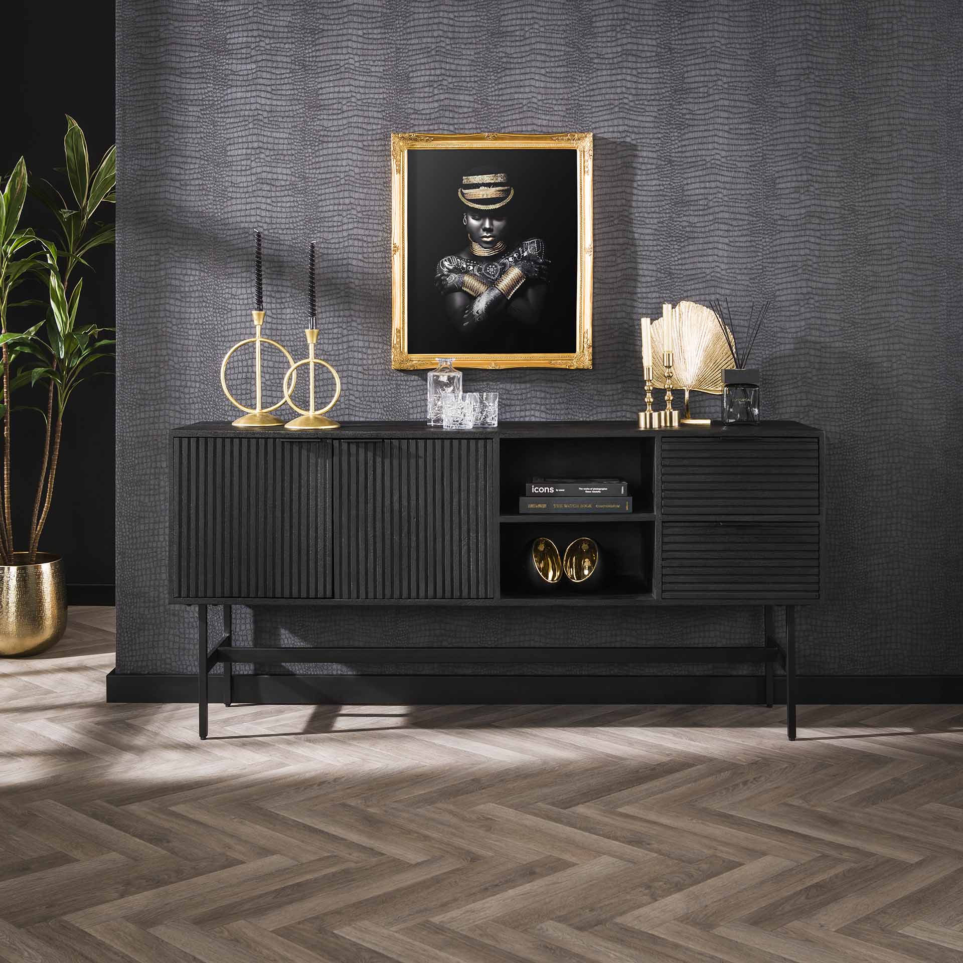 Buffet noir en bois de manguier LUCKNOW