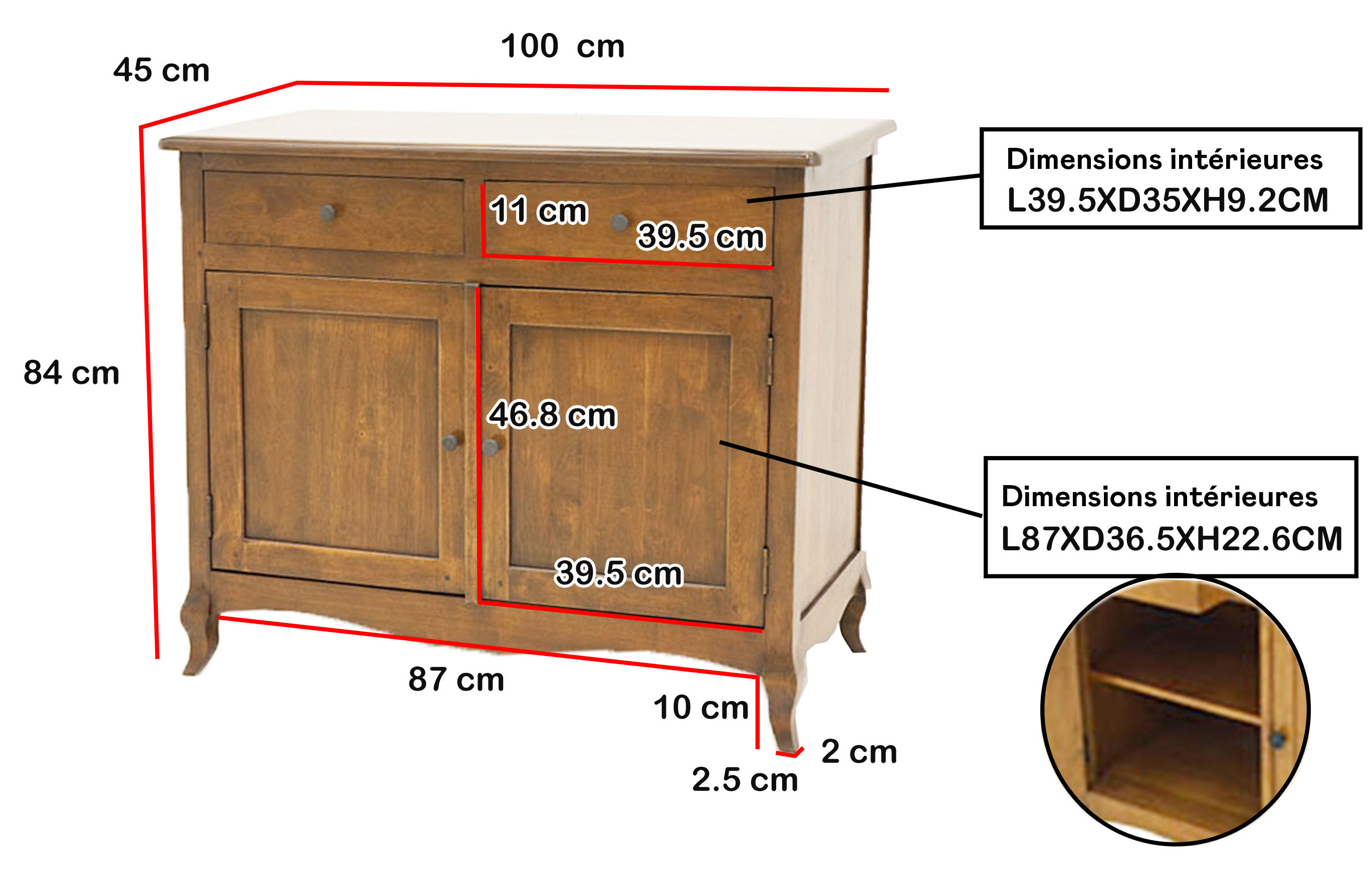 Buffet TRADITION galbe 100cm 2P 2T