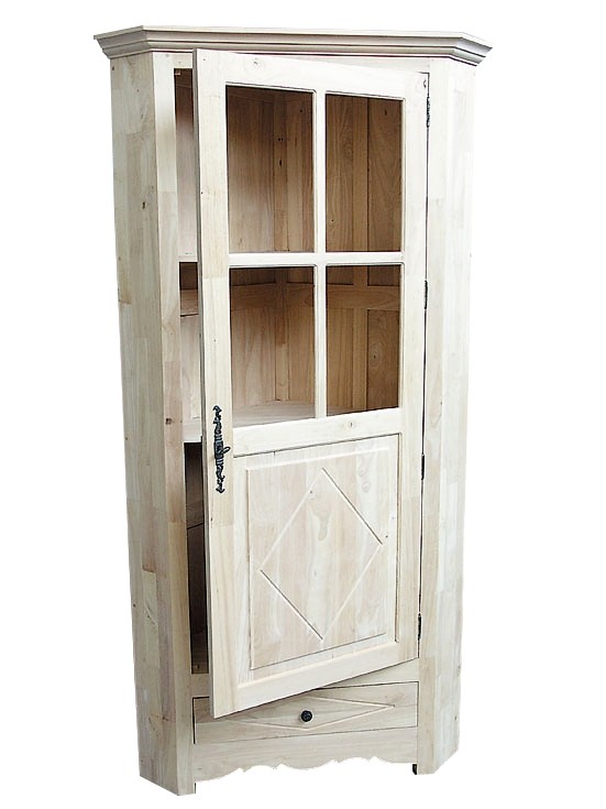 Buffet / Vaisselier d'angle Hévéa 1 porte partie haute vitrée, 1 tiroir 96x60x190cm TRADITION