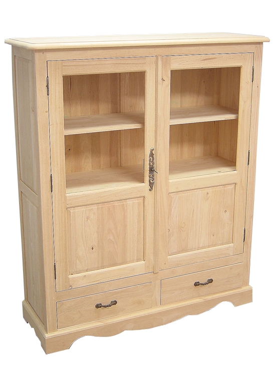 Buffet / Vaisselier Hévéa 2 portes vitrées, 2 tiroirs 110x38x130cm TRADITION