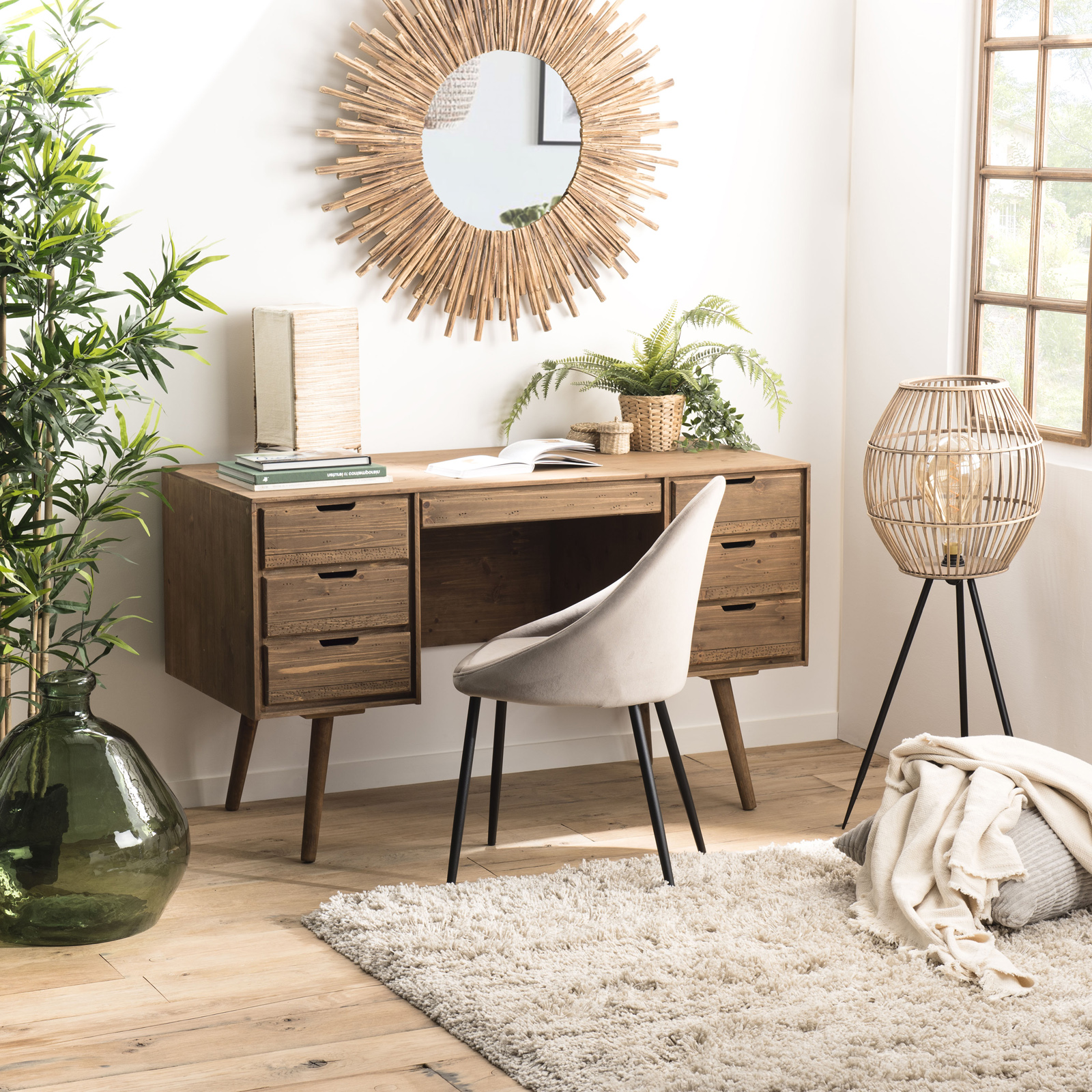 Bureau avec rangement en bois de sapin LIMA