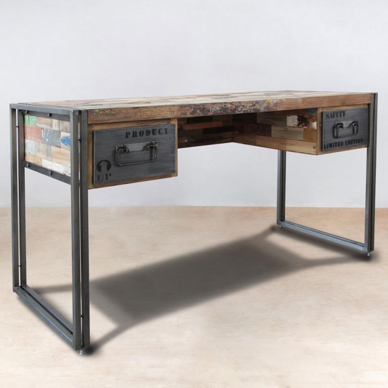 Bureau bois recyclé 2 tiroirs 120x60 CARAVELLE