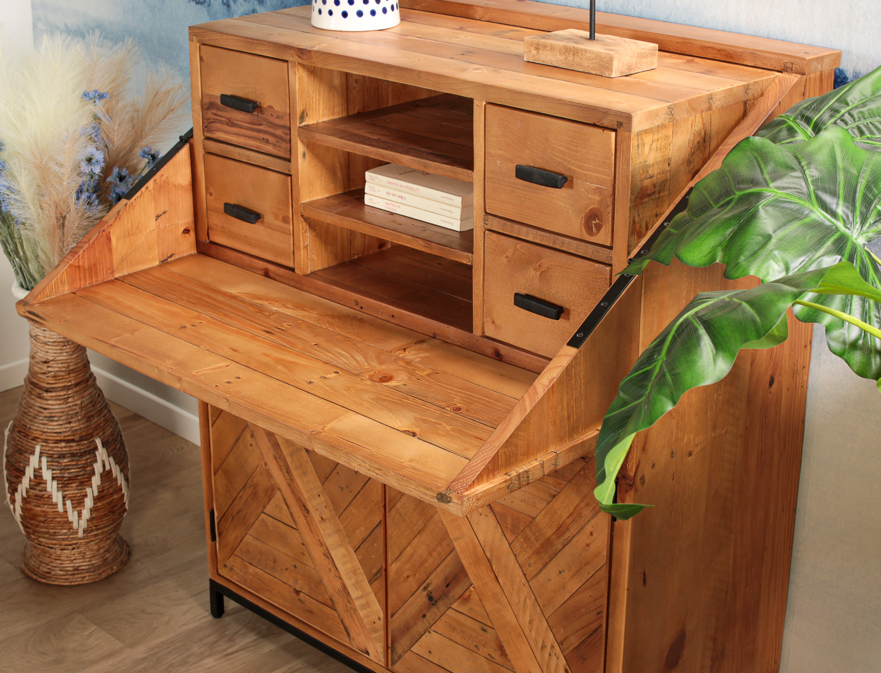 Bureau industriel en bois recyclé CALGARY