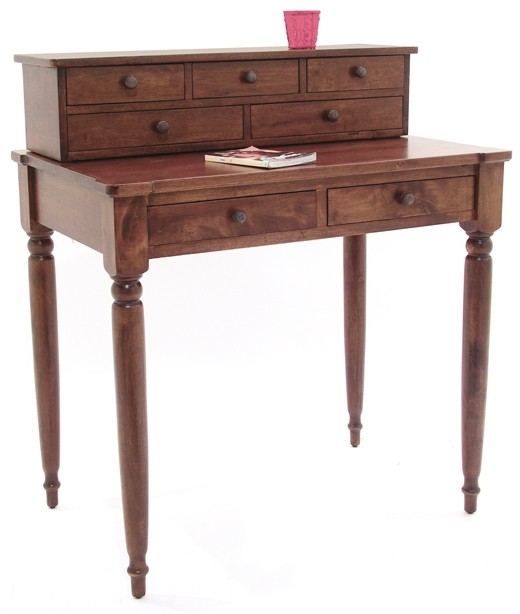 Bureau / Secrétaire Hévéa 7 tiroirs pieds tournés 85x55x95cm TRADITION