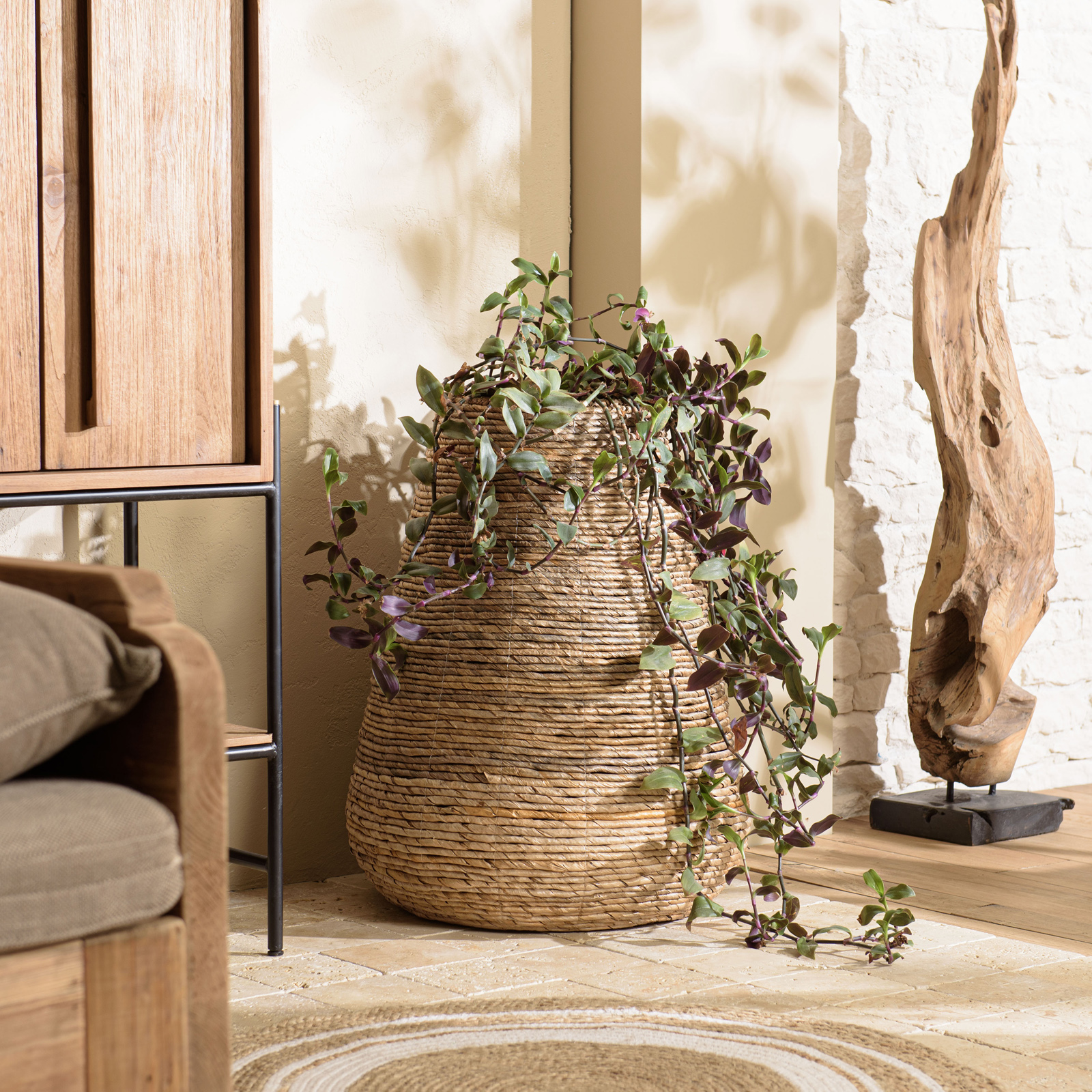 Cache pot en chanvre tressé naturel 65 cm SWING