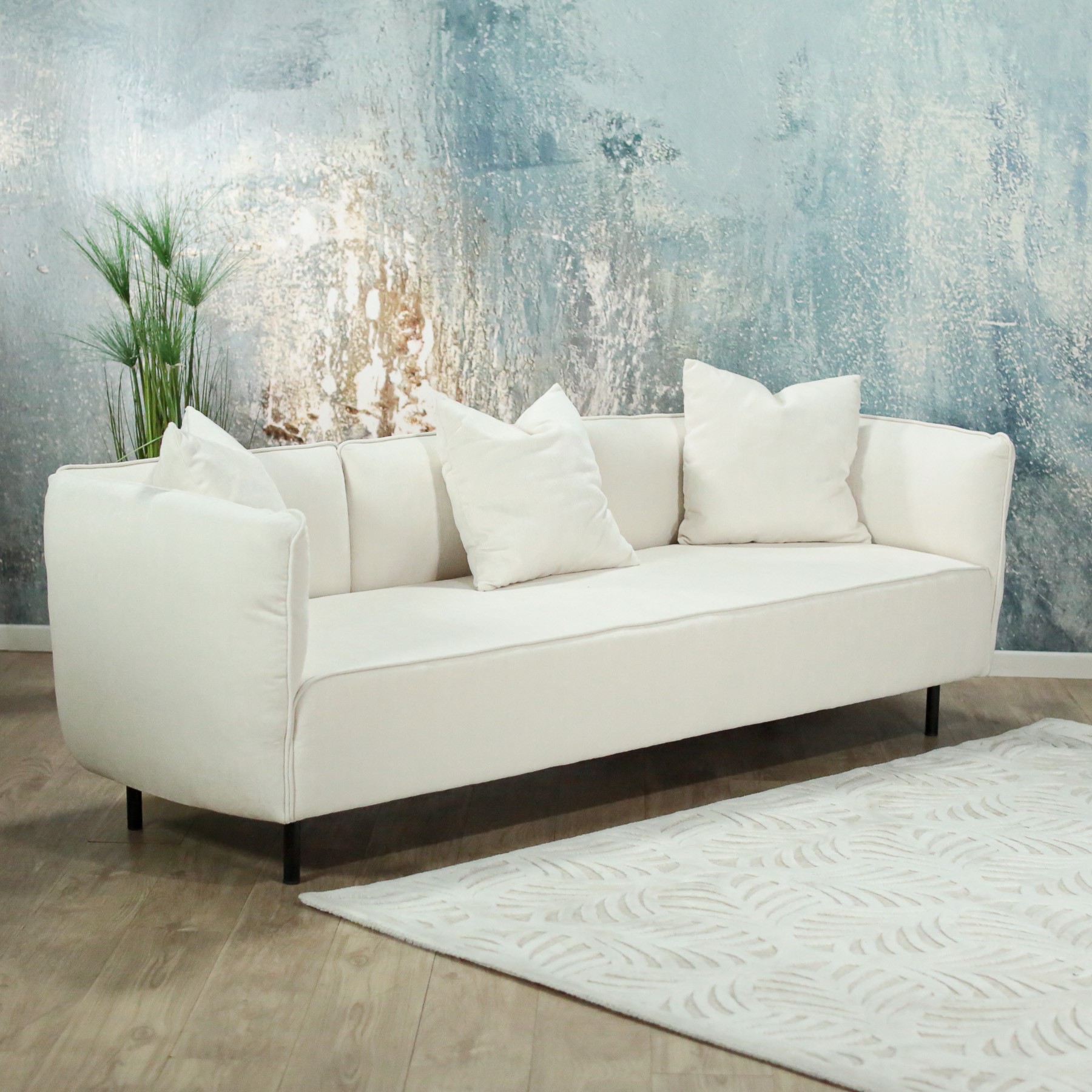 Canapé 3 places moderne tissu blanc crème TURIN