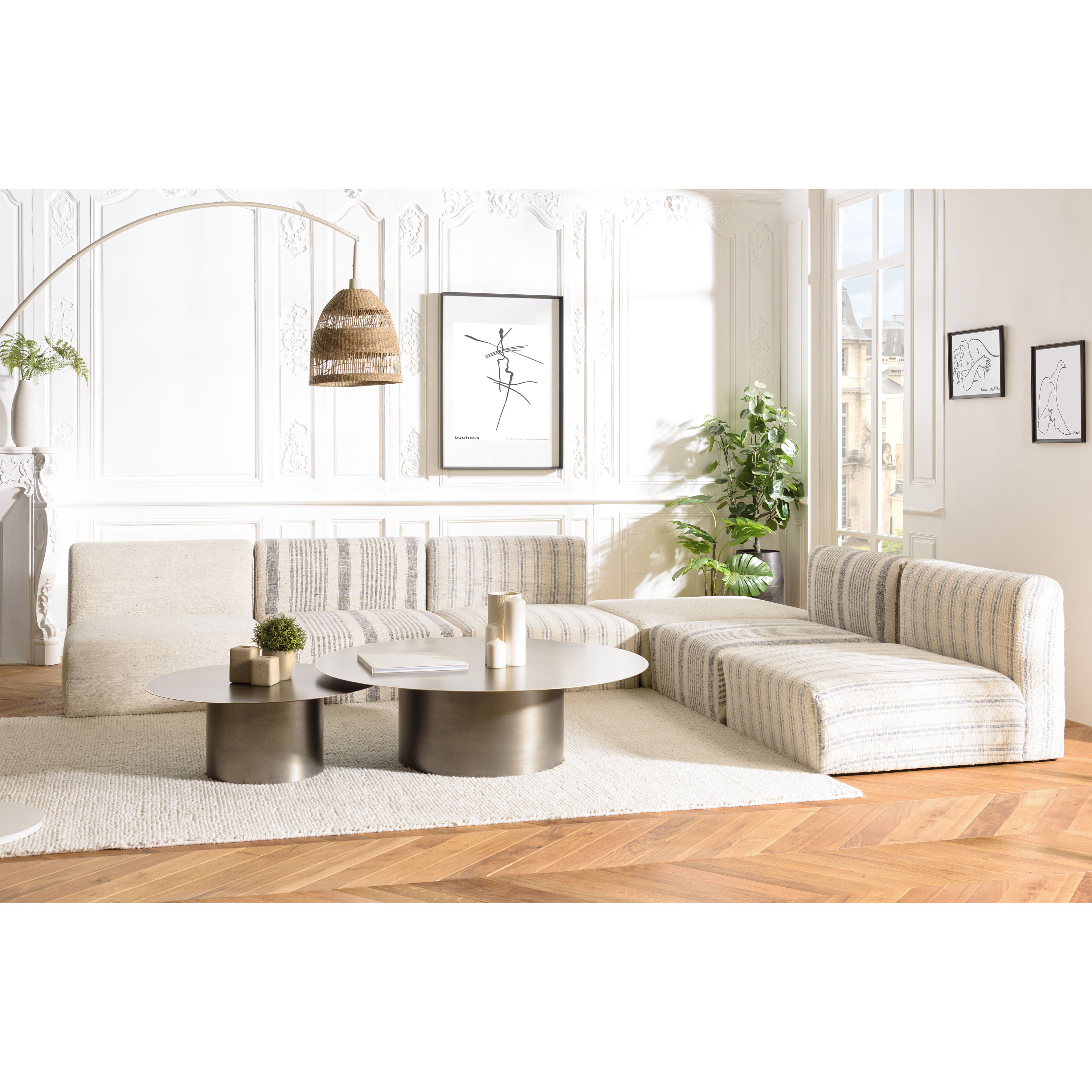 Canapé tissu beige et gris 6 éléments modulables SURATE