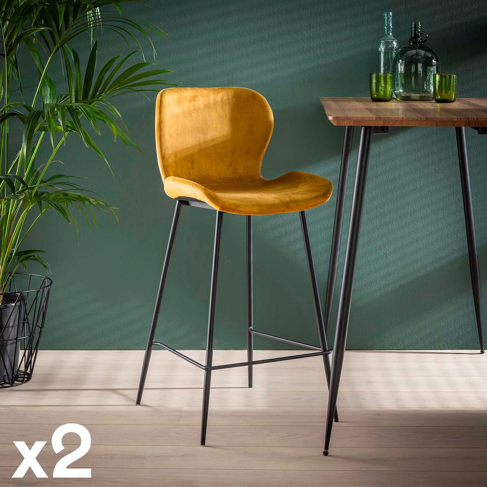 Chaise bar en velours doré MELBOURNE (lot de 2)