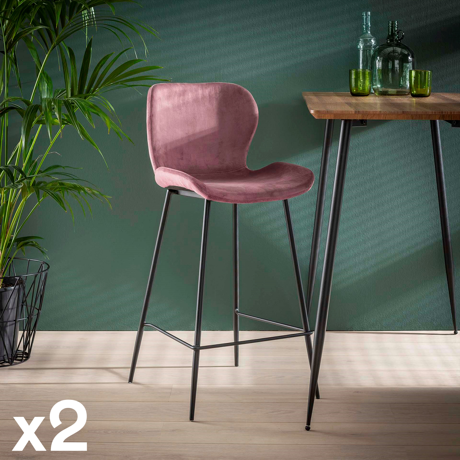Chaise bar en velours rose velvet MELBOURNE (lot de 2)