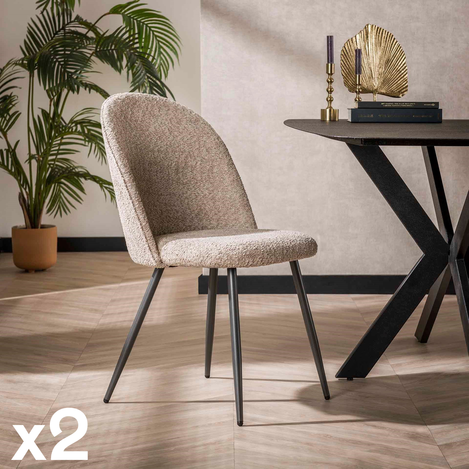 Chaise beige sable en bouclette à dossier courbe (lot de 2) GALWAY
