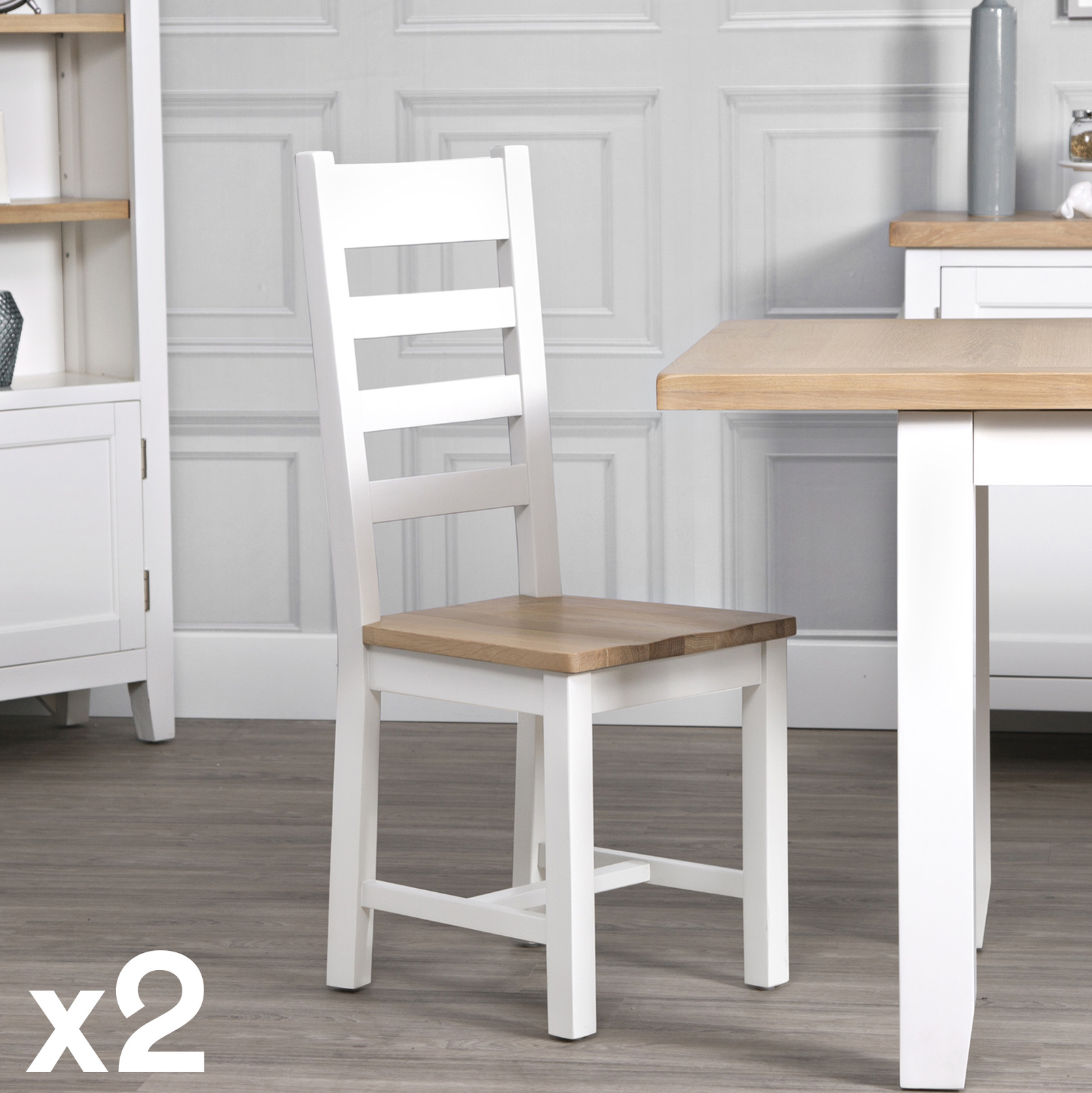 Chaise blanche assise bois avec barreaux (lot de 2) NAXOS