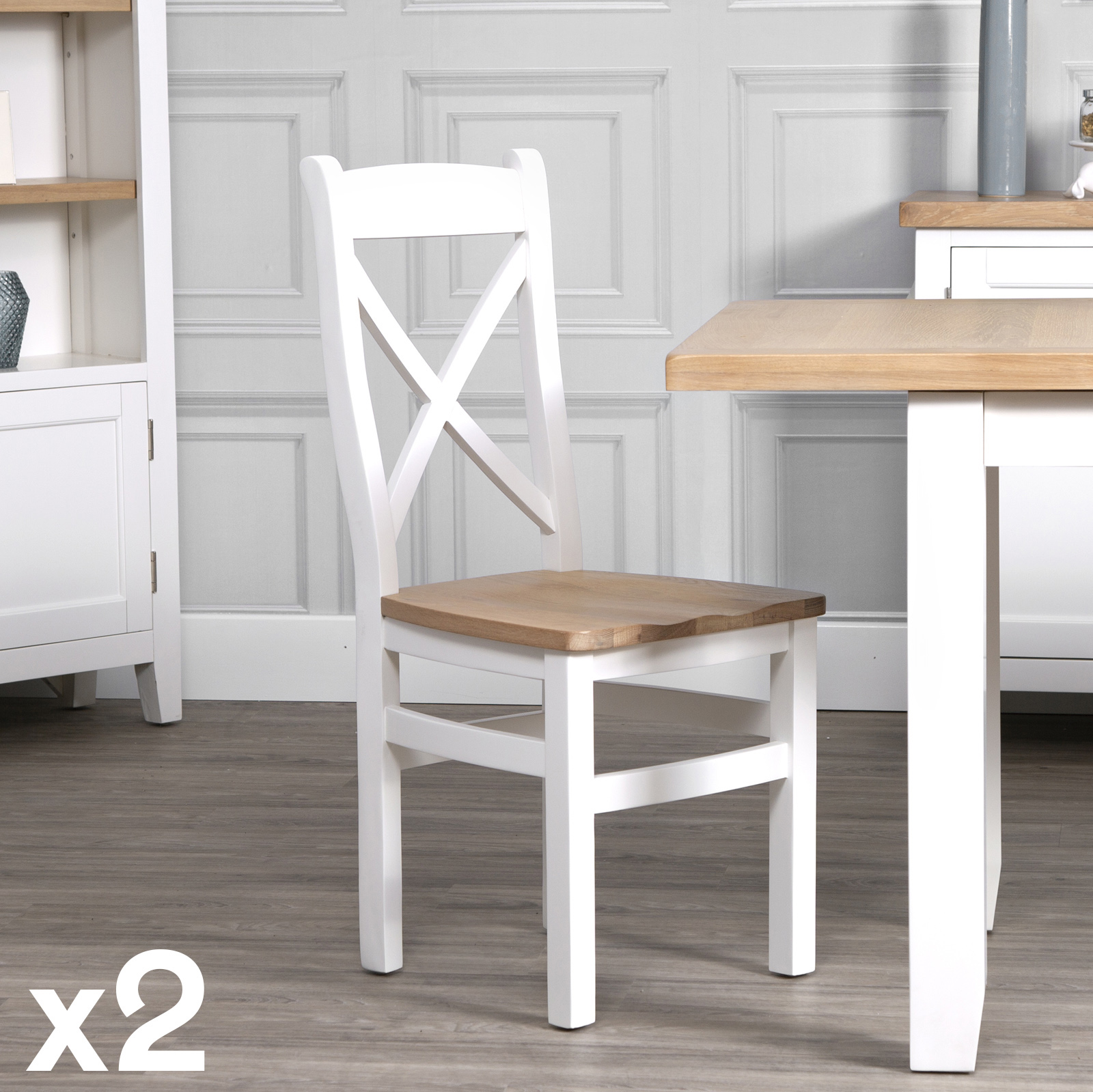 Chaise blanche assise bois dossier croisé en chêne (lot de 2) NAXOS