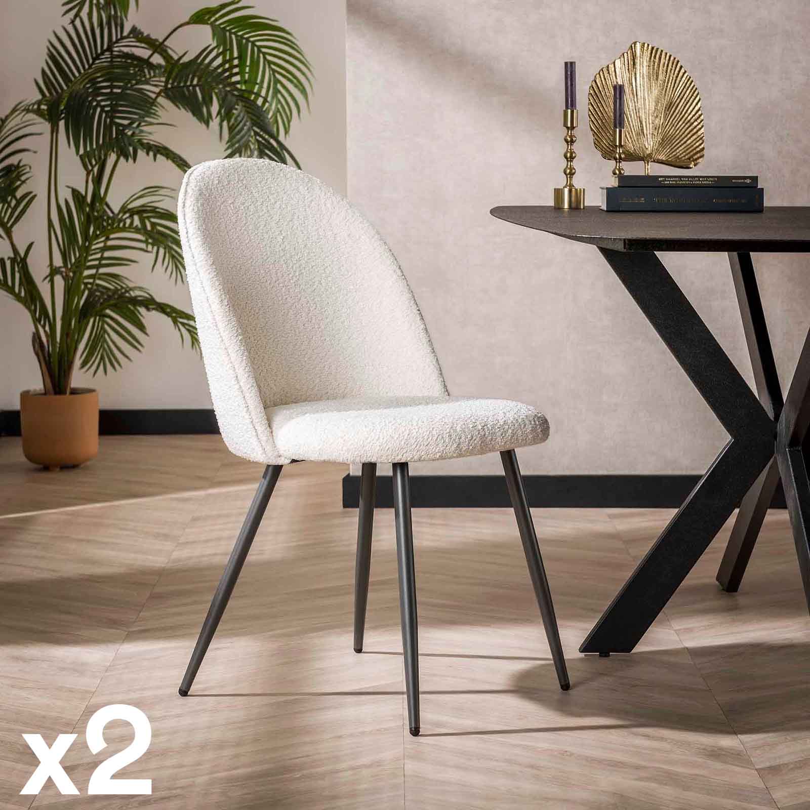 Chaise blanche en bouclette à dossier courbe (lot de 2) GALWAY