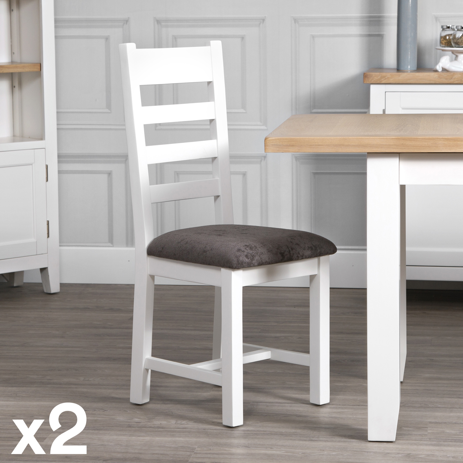 Chaise blanche en chêne avec barreaux (lot de 2) NAXOS