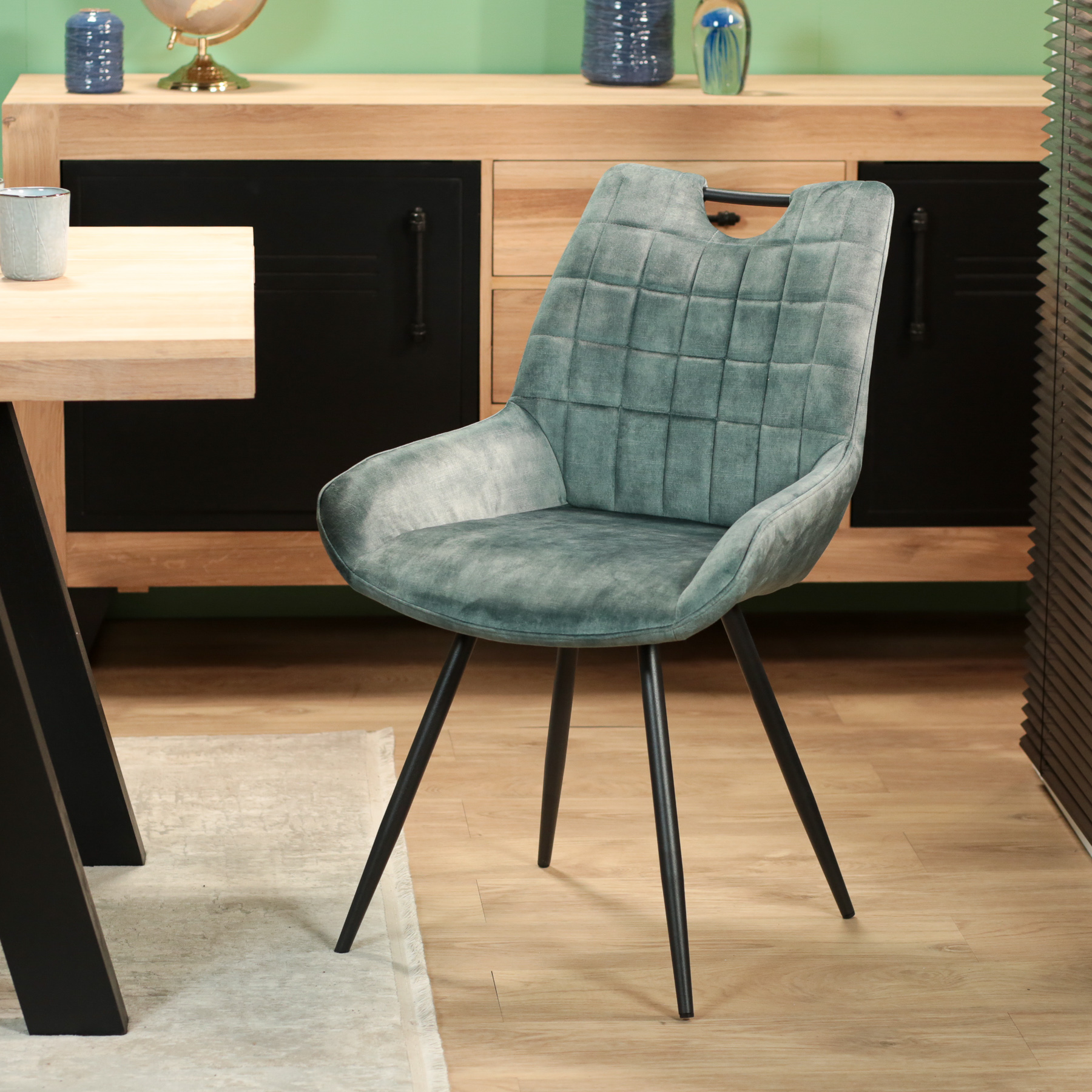 Chaise bleu pétrole avec poignée (lot de 2) MALMOE