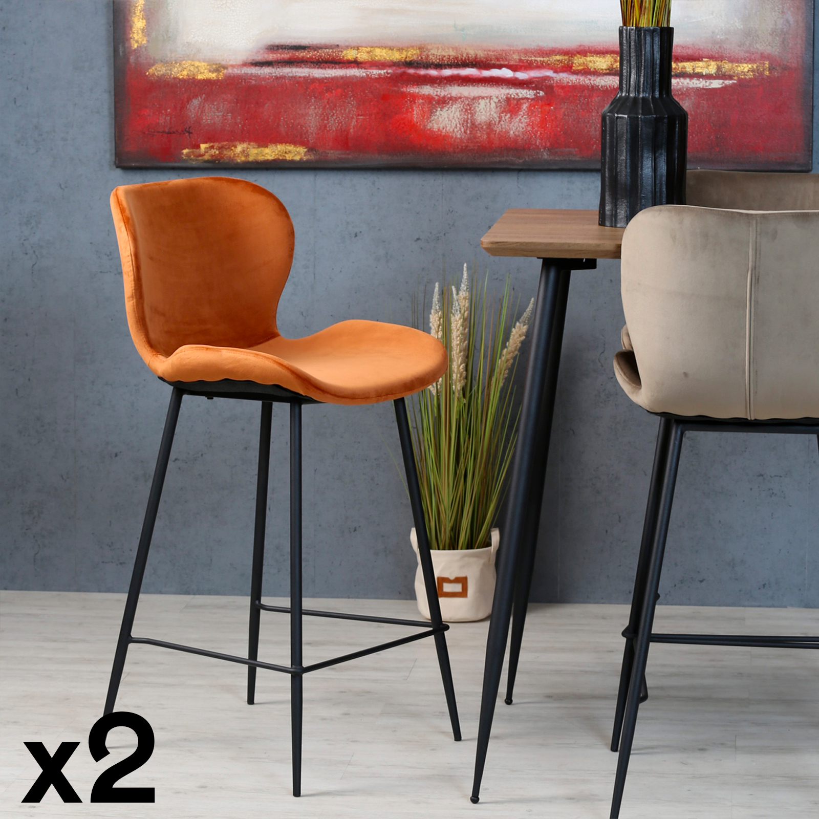 Chaise de bar en velours brique style moderne (lot de 2) MELBOURNE