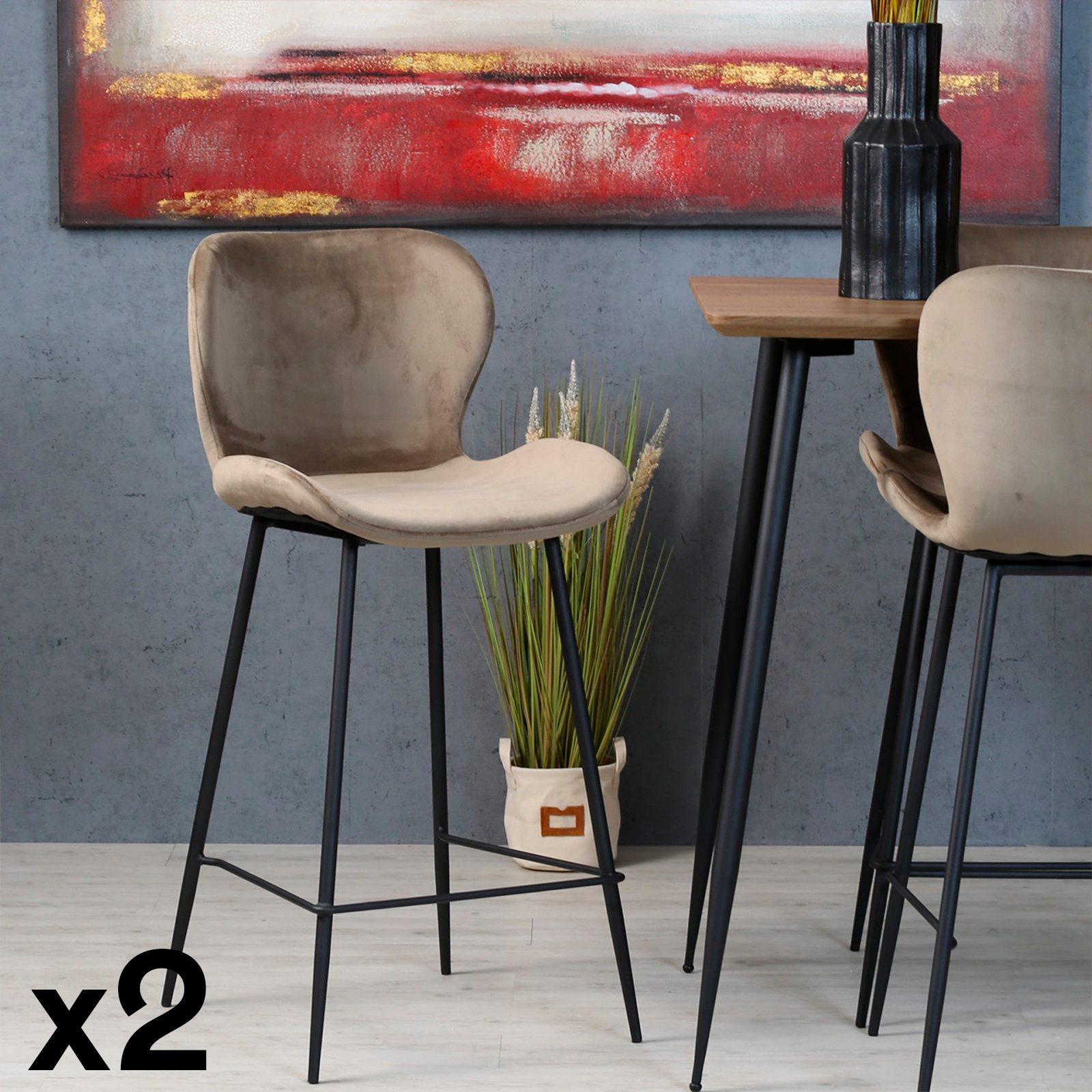 Chaise de bar en velours gris style moderne (lot de 2) MELBOURNE